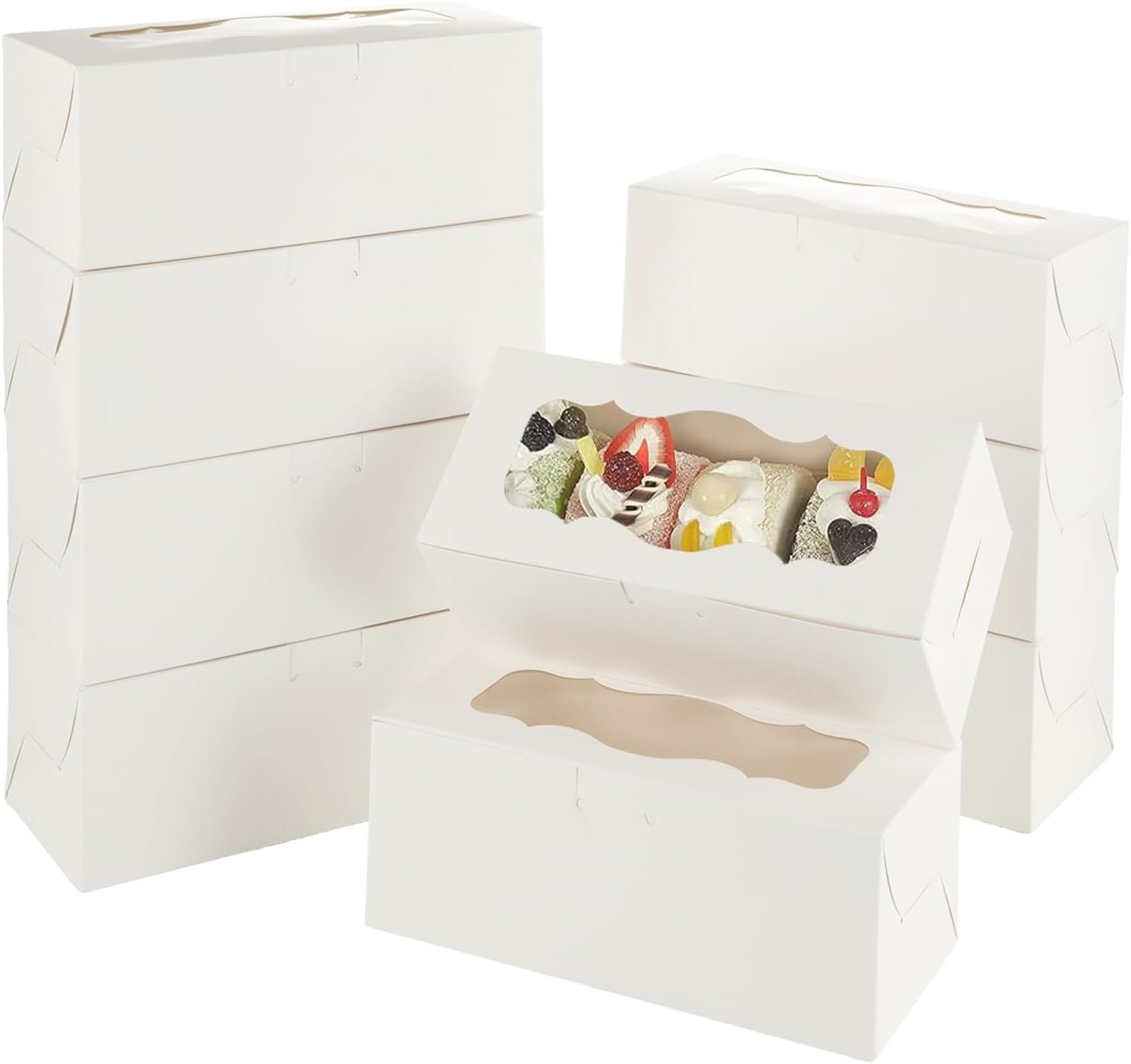 Wholesale 50pcs 9x4x3.5 Inch White Bakery Cookie Boxes with Window for Loaf Roll Cakes Candies Pastries Desserts Muffins Donuts Factory