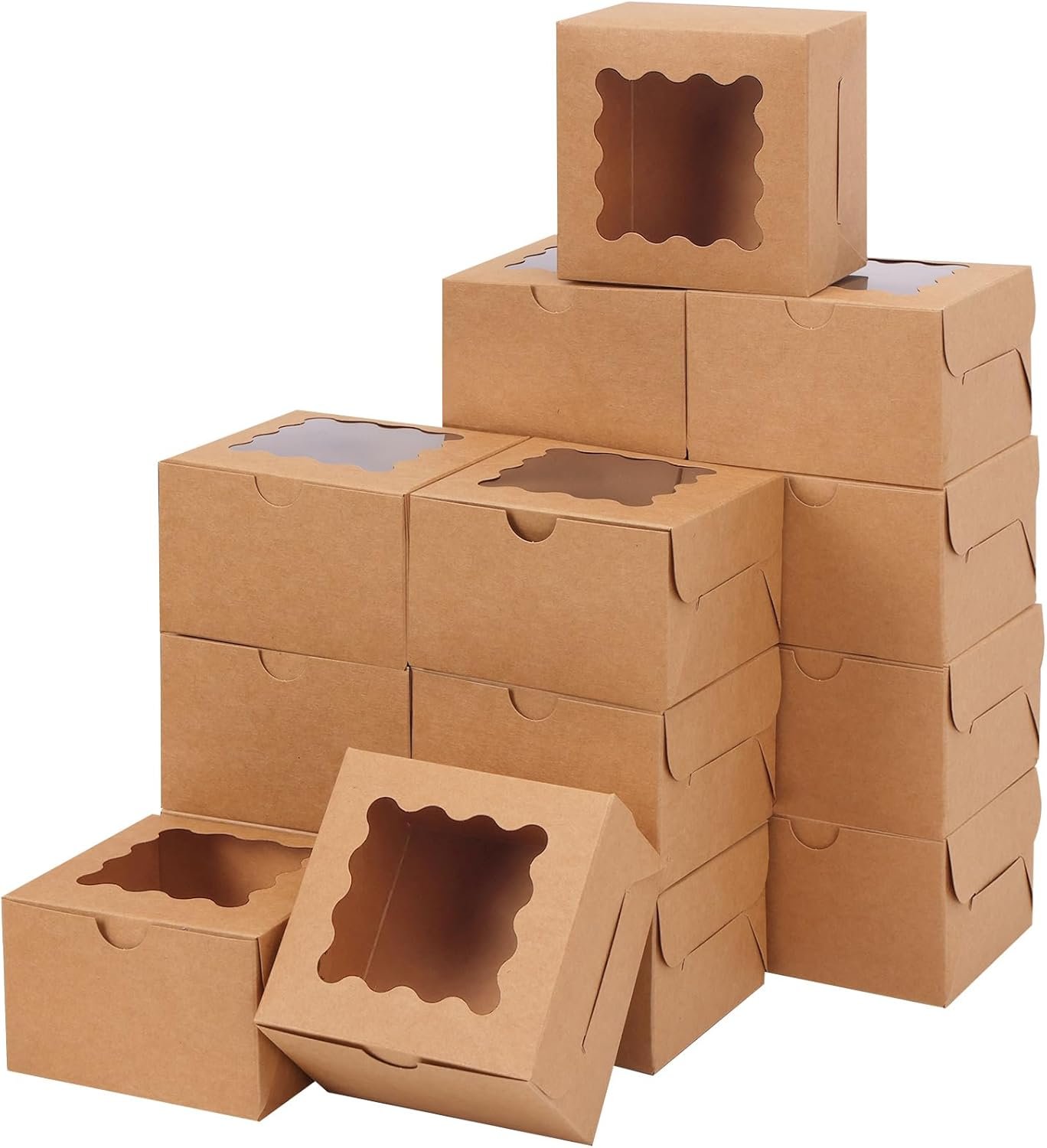 Wholesale 50pcs Cookie Boxes with Window 4x4x2.5 Inches Brown Bakery Pastry Containers for Small Cookies Treats Desserts Factory