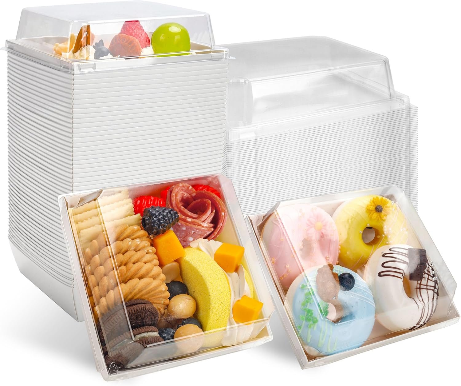 Wholesale 5.3x4.9x2.5 Inch Small Square Charcuterie Dessert Boxes Clear Lids Disposable To-Go Containers Cookies Sandwiches Cake Slices White 60 Pack Factory