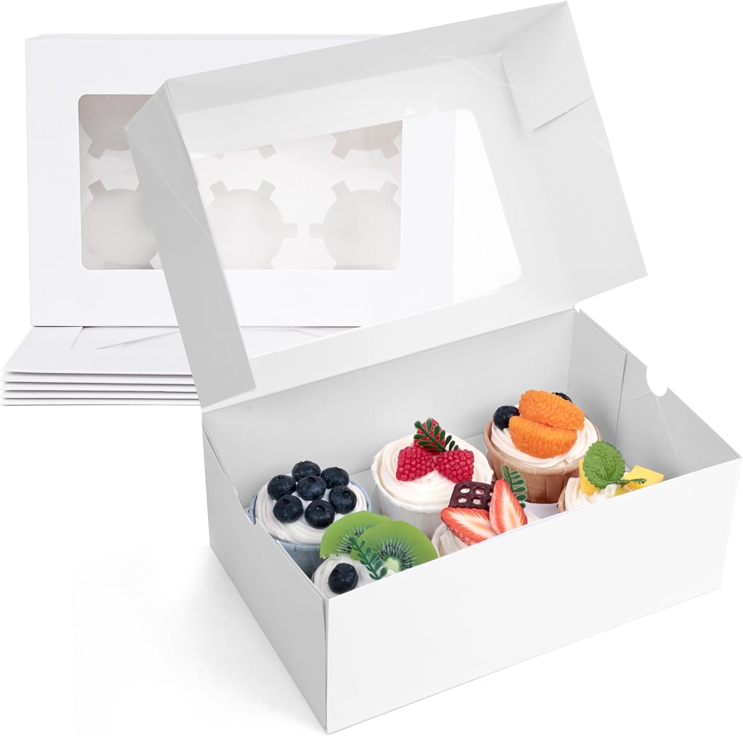 Wholesale 6 Count Cupcake Boxes with Window White Pastry Containers for Muffins Strawberries Party Supplies 9.5x6.3x3.5 Inch Factory