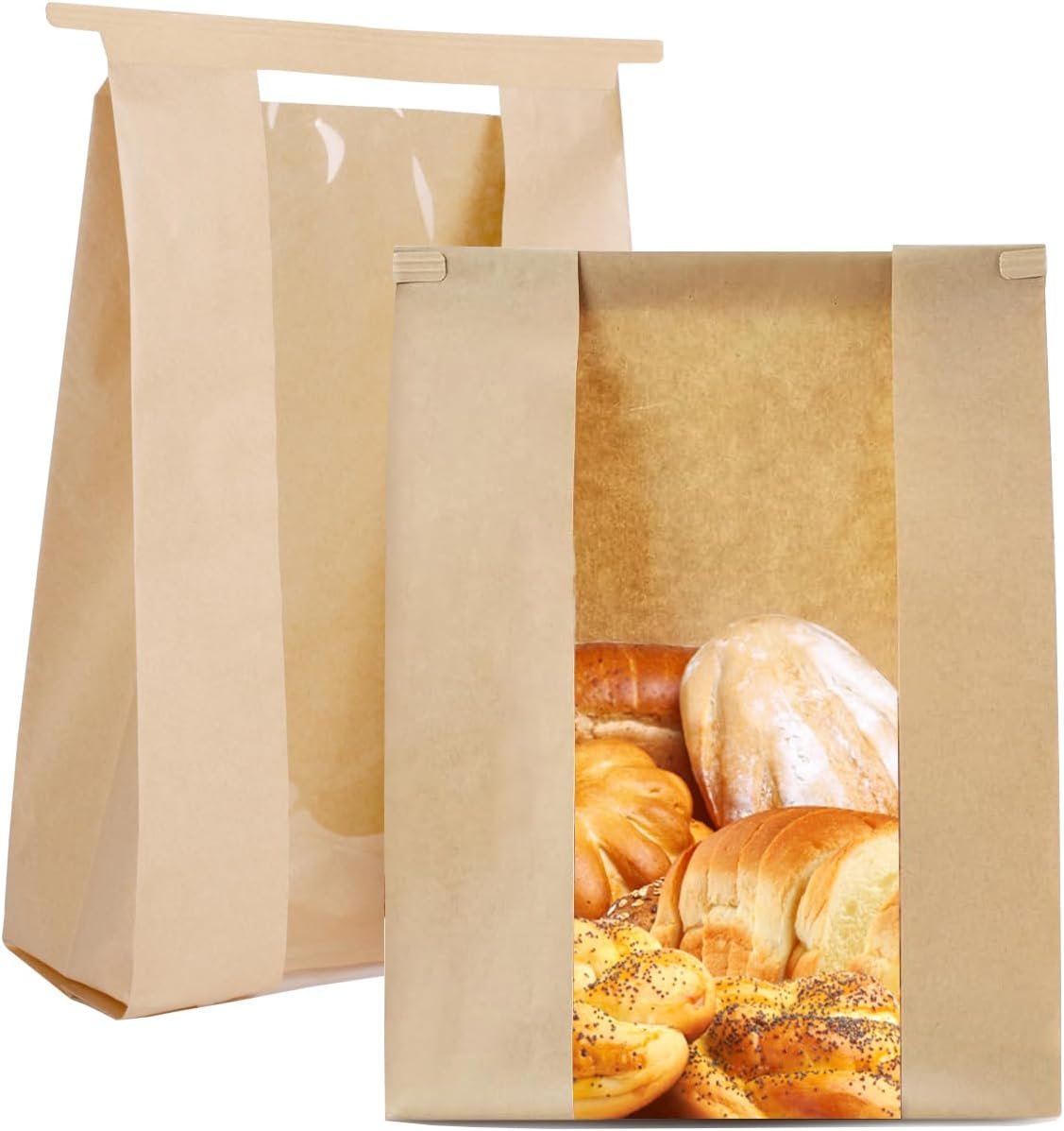 Wholesale 60 Pack Large Yellow Paper Bread Bags with Tin Tie and Clear Window for Homemade Sourdough Bakery - Factory