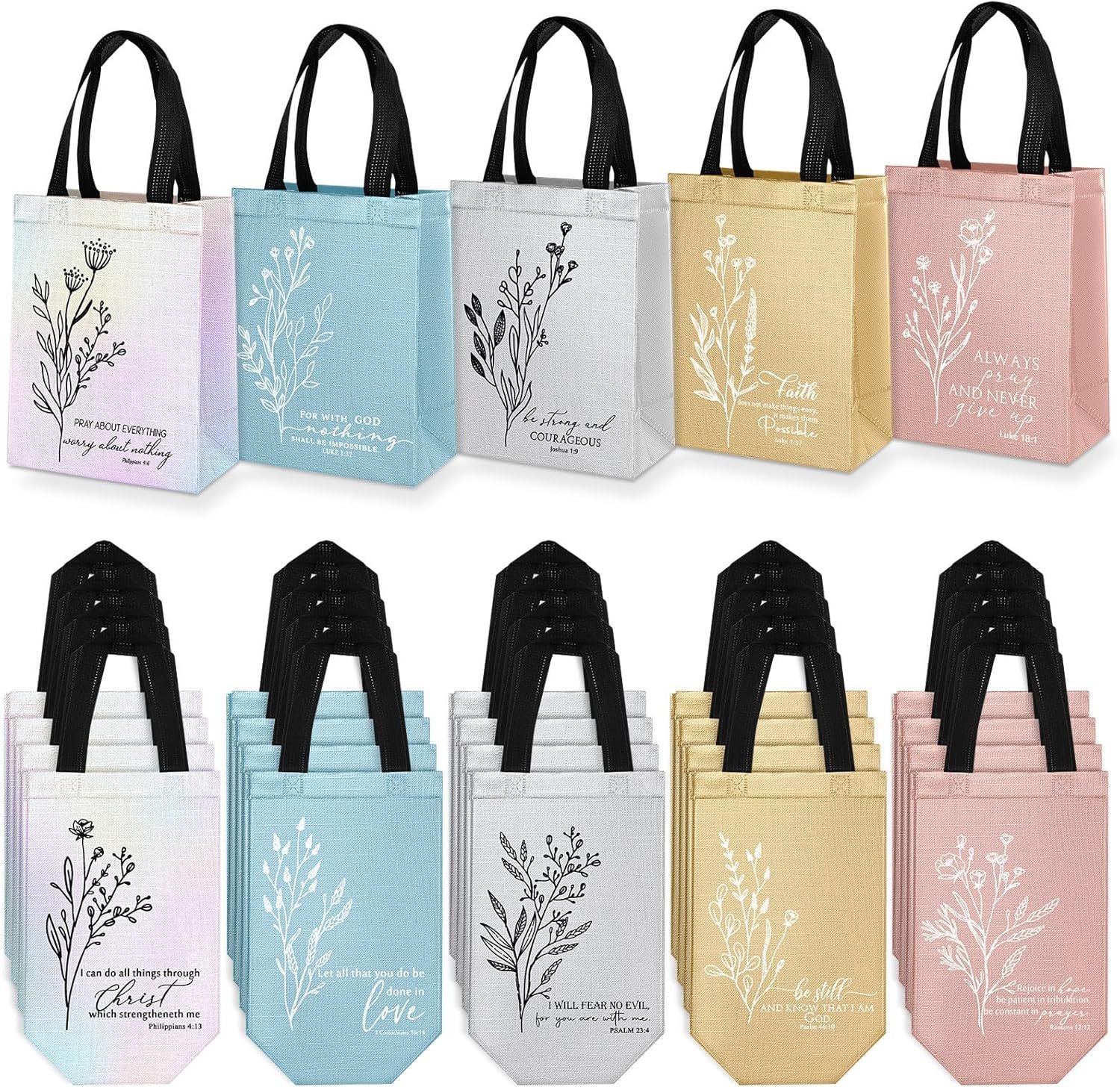 Wholesale 60 Pcs Reusable Non-Woven Christian Gift Bags Medium Floral Bible Verse Church Welcome Totes with Handles for Holiday Easter Sunday School Religious Events (Mild Colors) Factory
