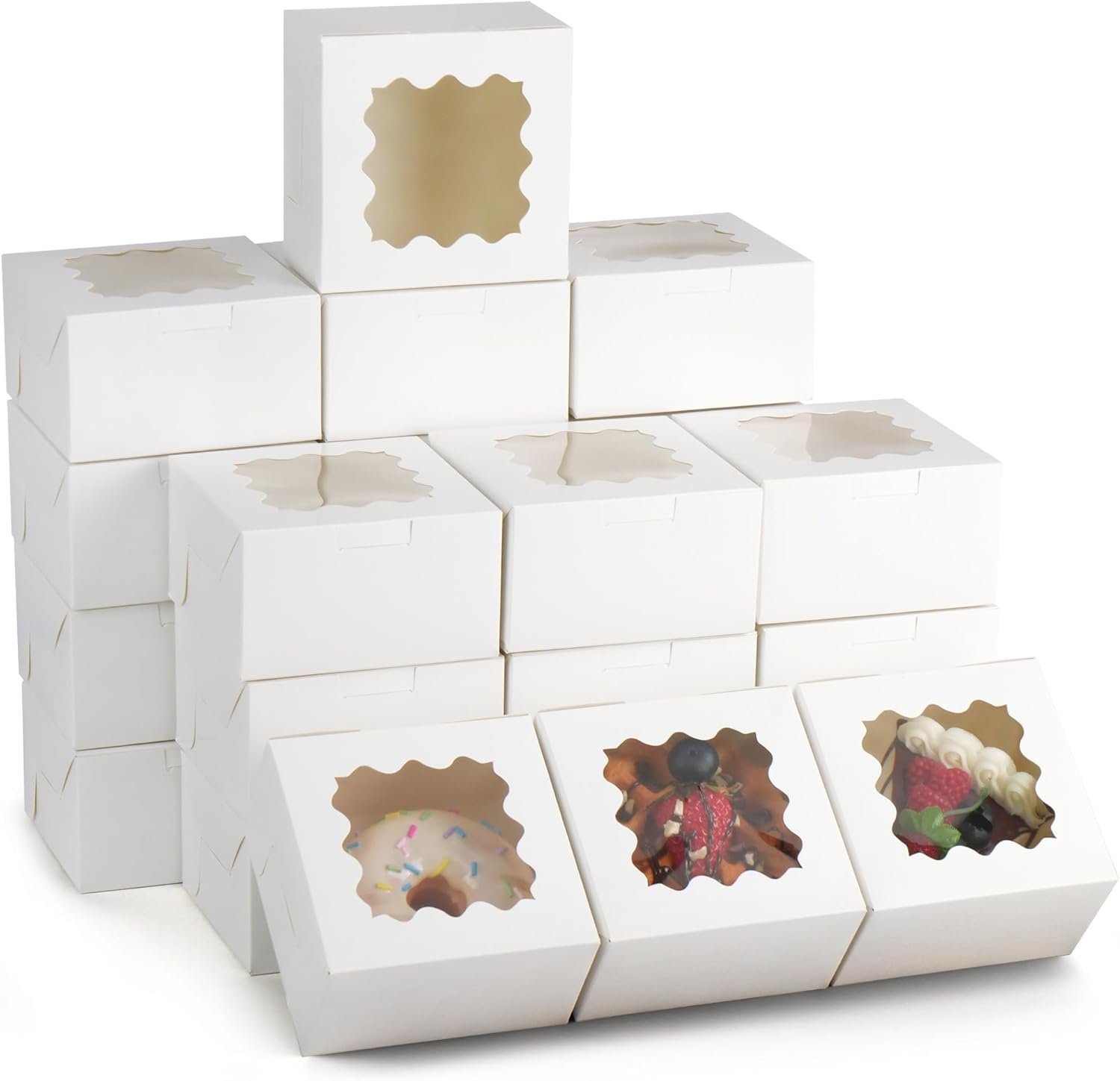 Wholesale 60pcs 4x4x2.5 Inch Cookie Bakery Boxes with Window for Cupcakes Macarons Donuts Pastries Treats Factory