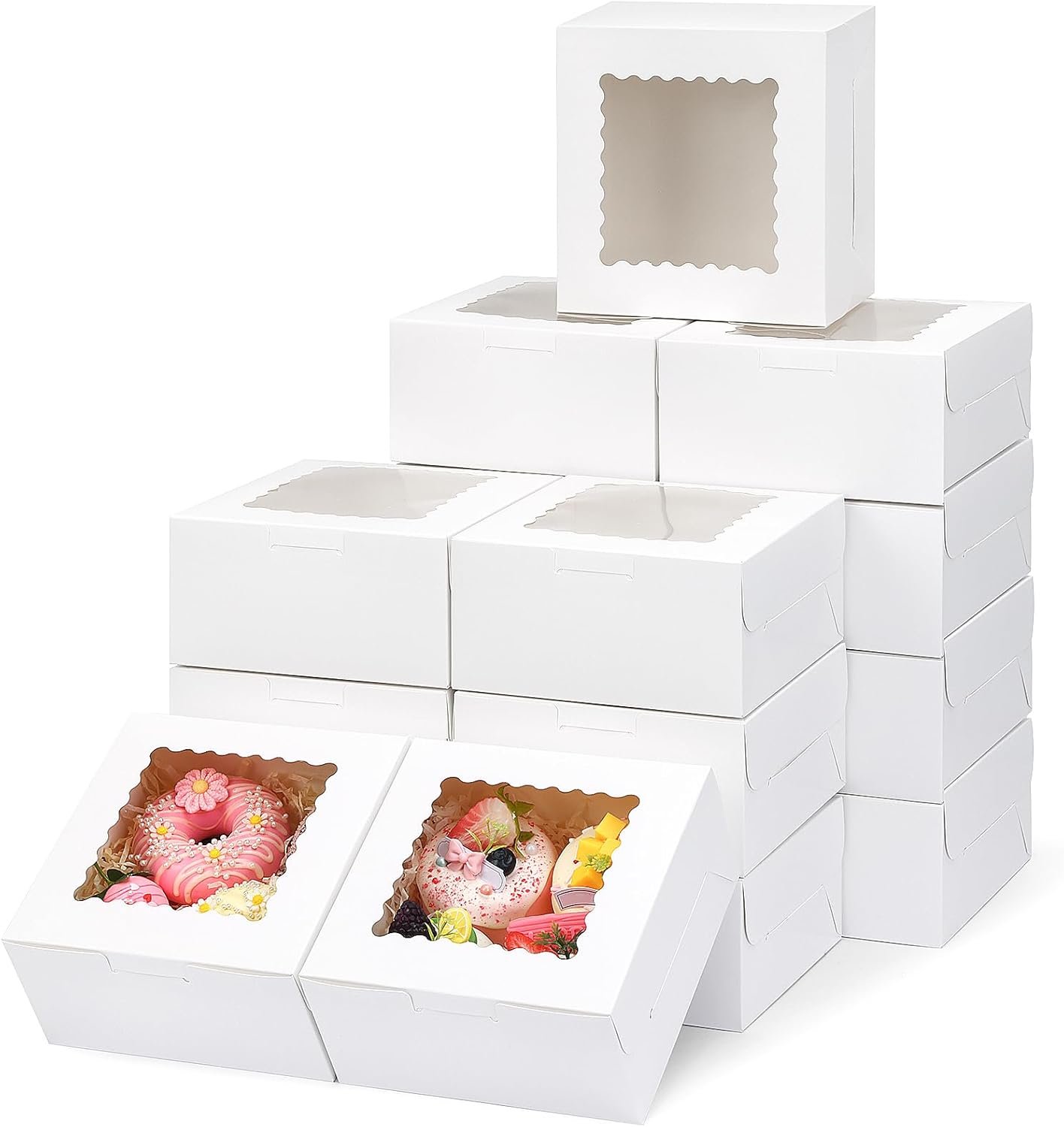 Wholesale 65pcs 6x6x3 Inch White Bakery Boxes with Clear Window for Cookies Cupcakes Pastries Small Pies Chocolate Covered Strawberries Factory