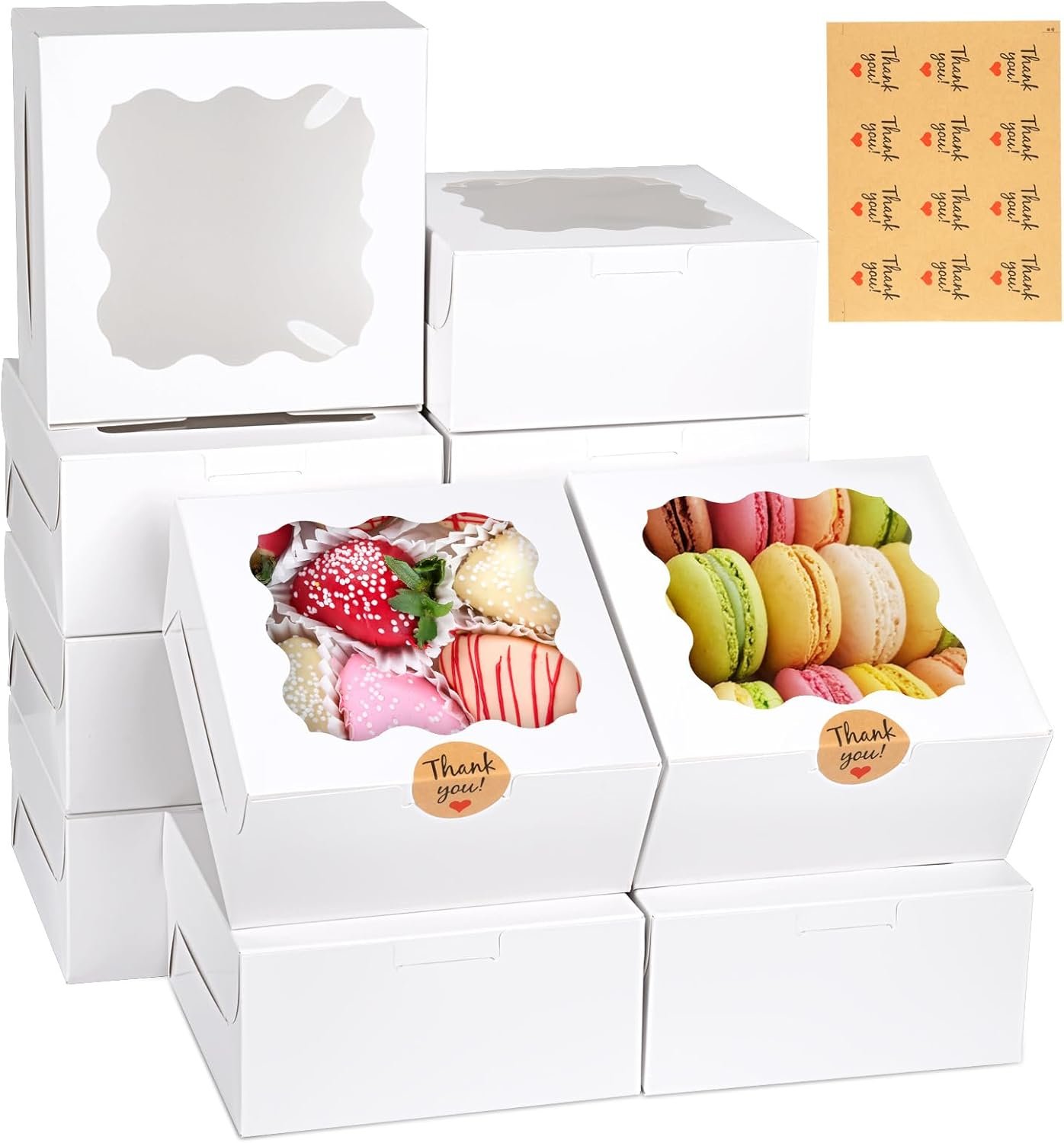 Wholesale 6x6x3 Inch Window Cookie Boxes 12 Pack White Treat Packaging for Bakery Pastries Desserts Mini Cakes Donuts Baked Goods Favors with Stickers Factory