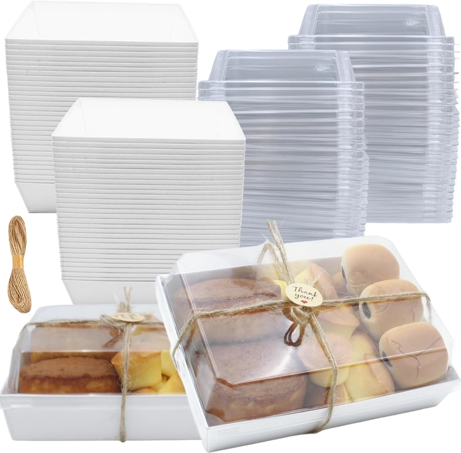 Wholesale 7 x 5 Inch 40 Pack White Paper Charcuterie Boxes Clear Lids Disposable Bakery Takeout Containers Cupcakes Sandwiches Sushi Cookies Salads Cocoa Bombs manufacturer