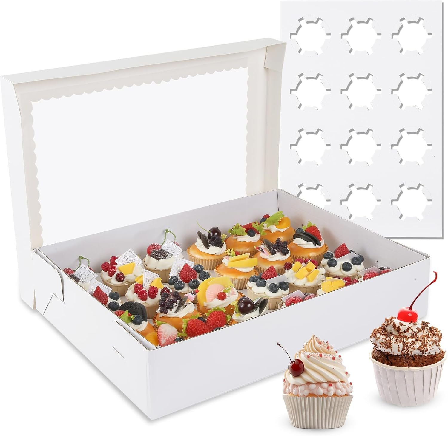 Wholesale 8 Pack 24 Count Cupcake Boxes with Windows Inserts Disposable Containers for Muffins Treats Pastries 19x14x3.9 Inch White Factory Wholesale 8 Pack 24 Count Cupcake Boxes with Windows Inserts Disposable Containers for Muffins Treats Pastries 19x14x3.9 Inch White Factory