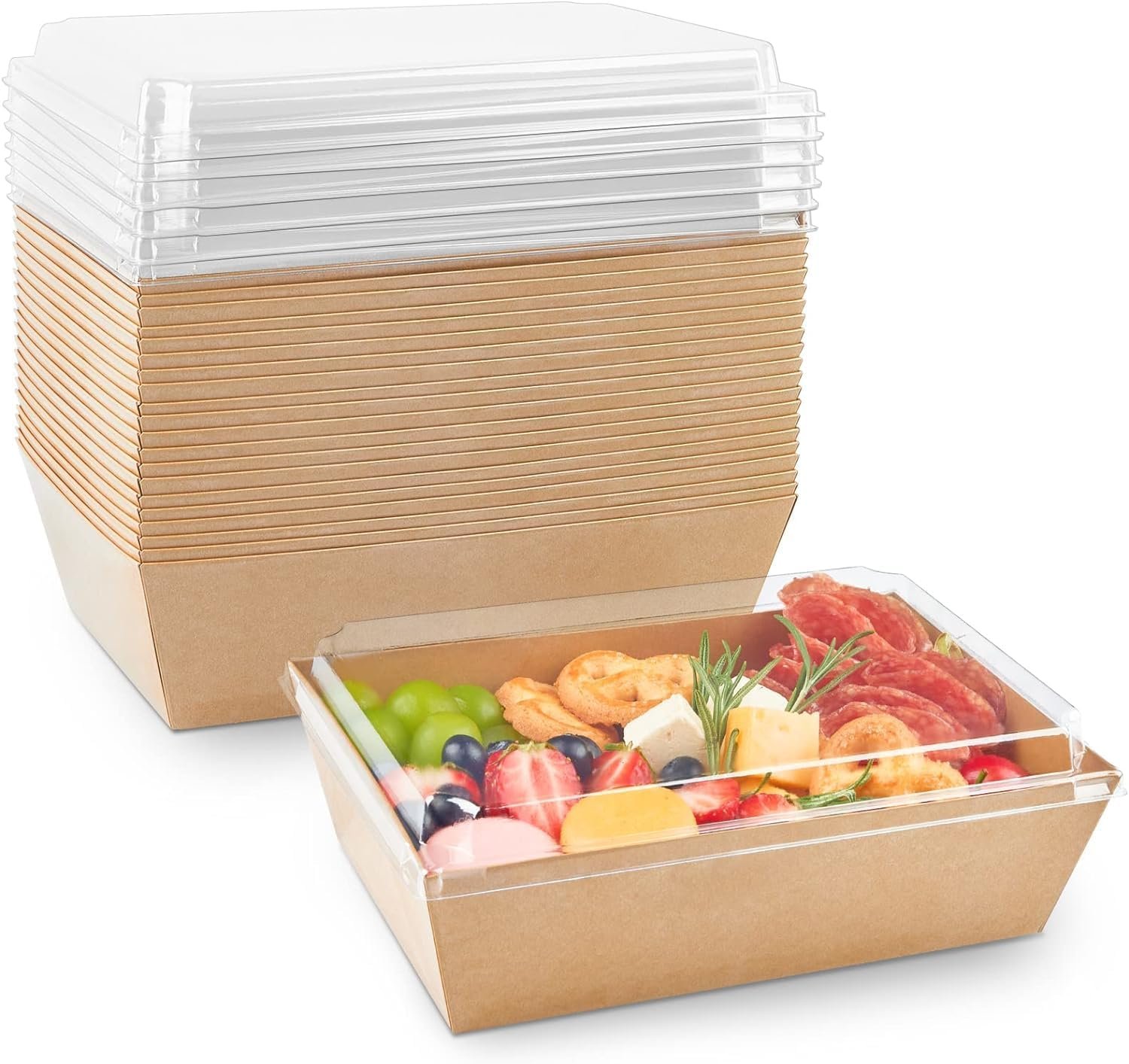 Wholesale 8 x 6 Inch Kraft Paper Charcuterie Boxes with Clear Lids 40 Pack Large Disposable Bakery Containers for Cake Slices Cupcakes Sandwiches Cookies Cocoa Bombs Salads Brown Factory