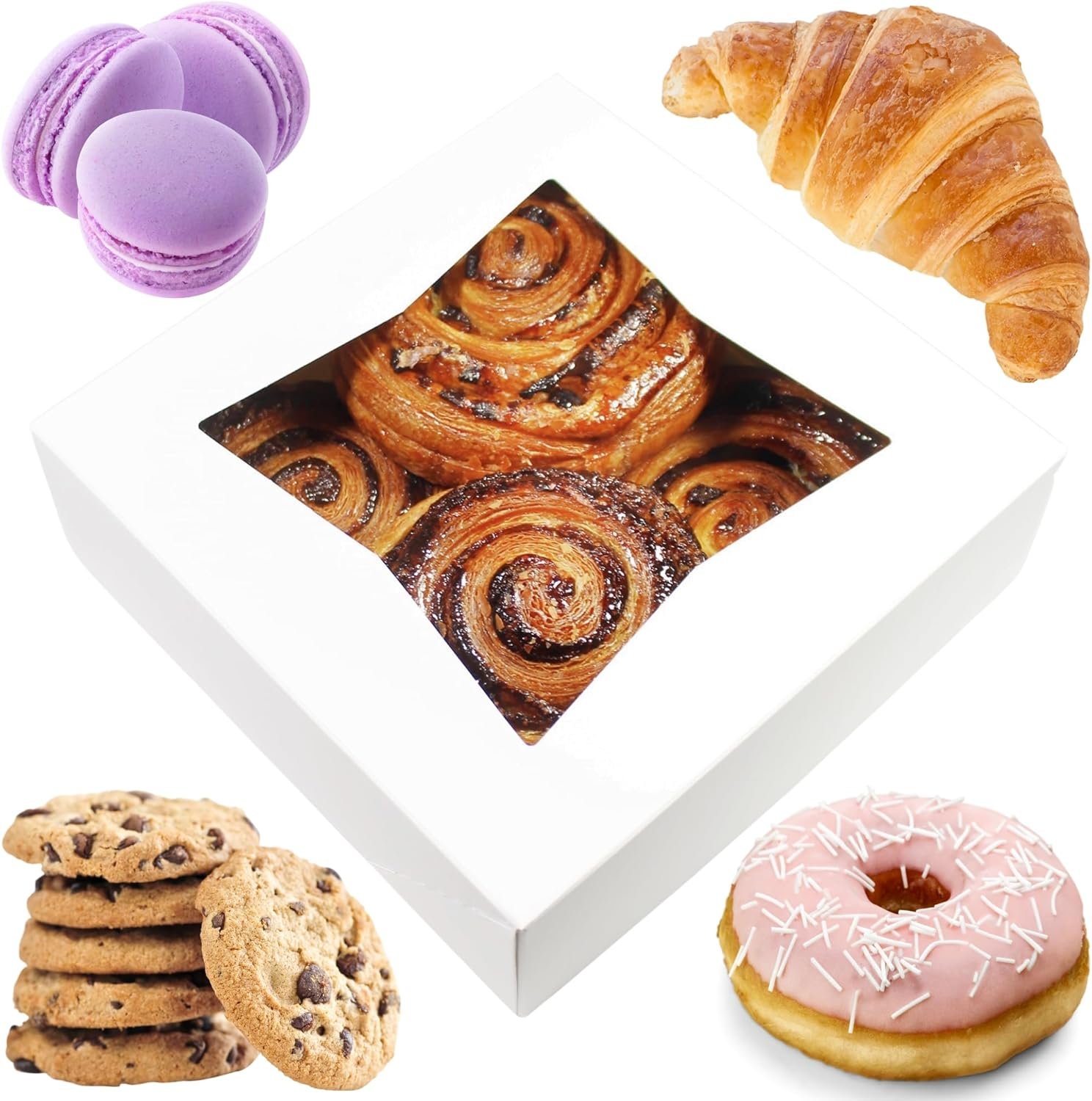 Wholesale 8x8x2.5 Inch Bakery Boxes with Window White 25 Pack 8x8 Cookie Cake Boxes for Cinnamon Rolls Treats Desserts Auto Pop Up Factory