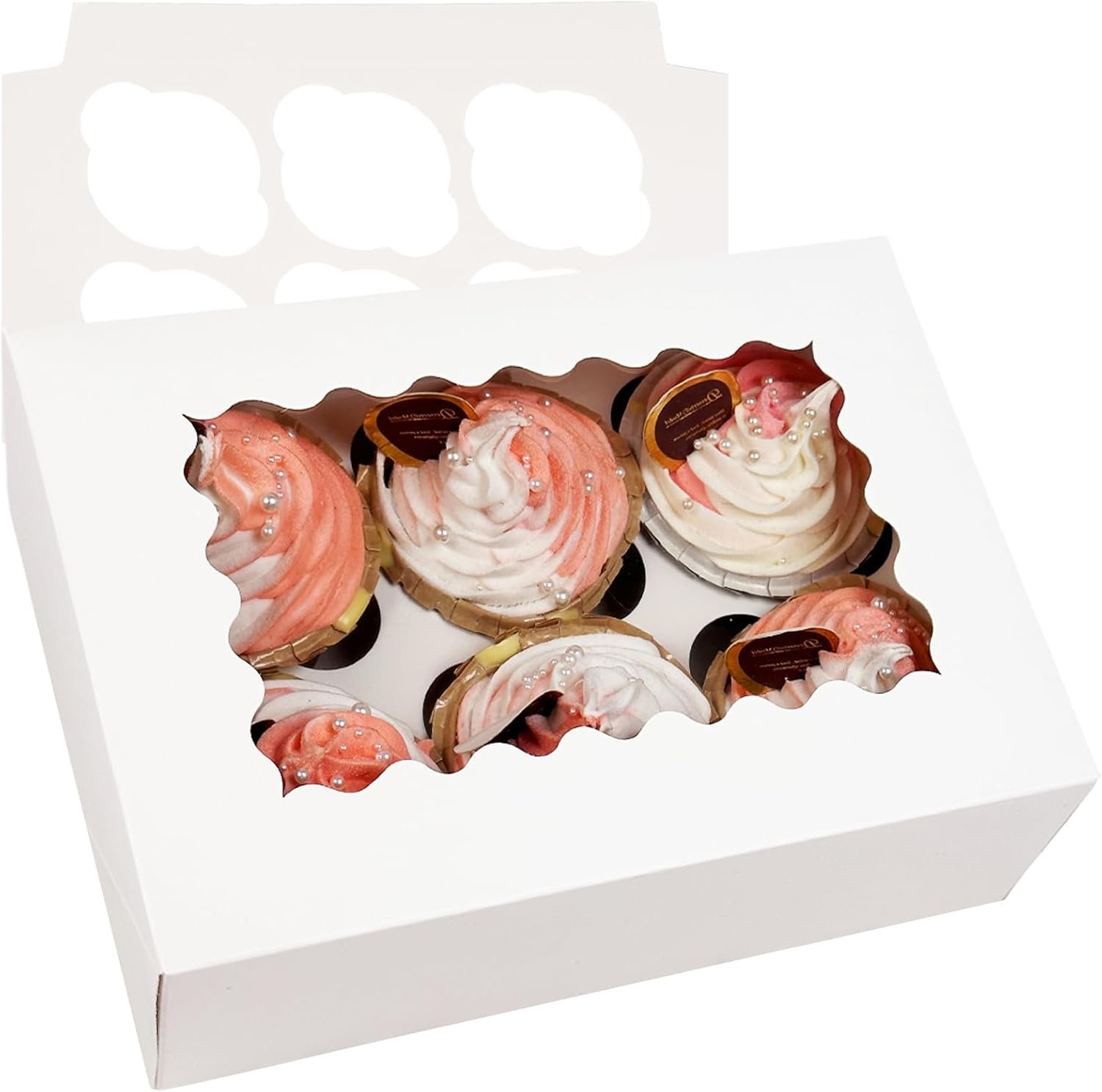 Wholesale Auto-Pop Up 6 Cupcake Boxes with Window 20-Pack White 9.4 x 6.1 x 3 Inch Carrier Factory