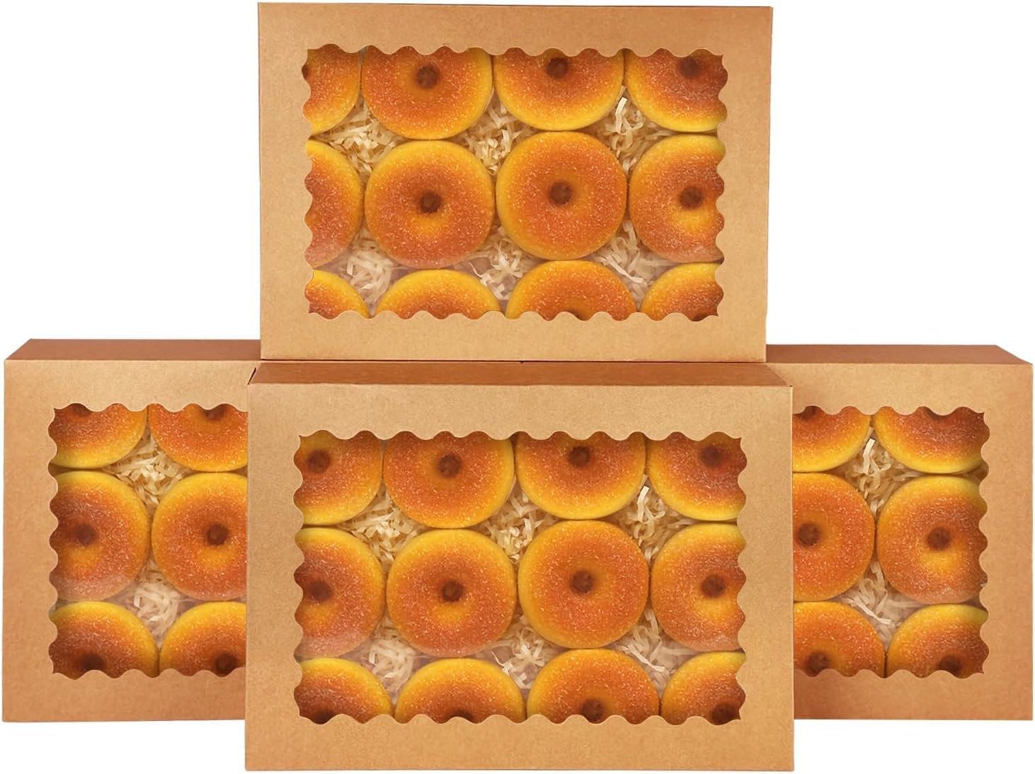 Wholesale Auto-Pop Up Brown Cookie Boxes with Window 14x10x2.5 Inch 24 Pcs for Bakery Pastry Macaron Packaging Factory