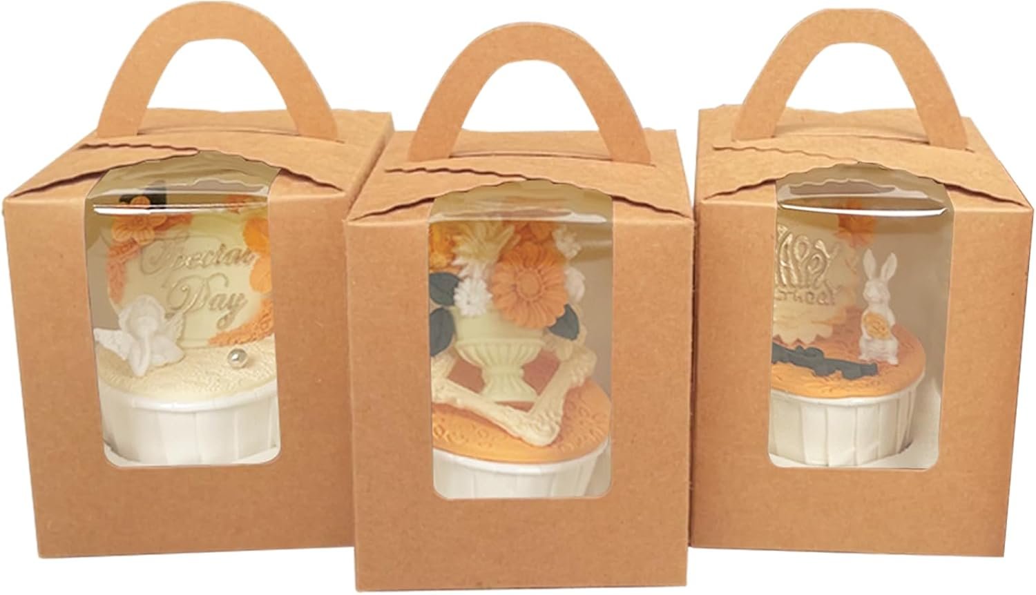 Wholesale Auto-Pop Up Individual Cupcake Boxes with Window 25 Count Brown Single Size 3.7 x 3.7 x 4.3 Inches Cupcake Carrier Factory