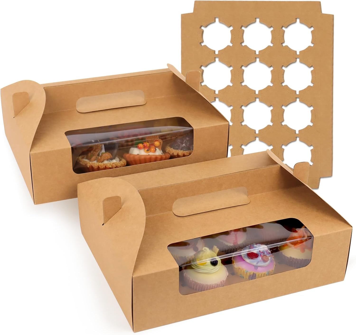Wholesale Cupcake Boxes with Handle 12 Count 30 Pcs Kraft Portable Muffin Gable Favor Treats for Wedding Birthday Parties Factory