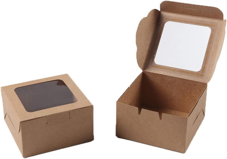 Wholesale Kraft Paper Bakery Boxes 25-Pack 4 x 2.3 x 4 Inch Single Pastry Containers with Clear Display Window for Donuts Mini Cakes Pie Slices Desserts Disposable Brown Take-Out Packaging supplier