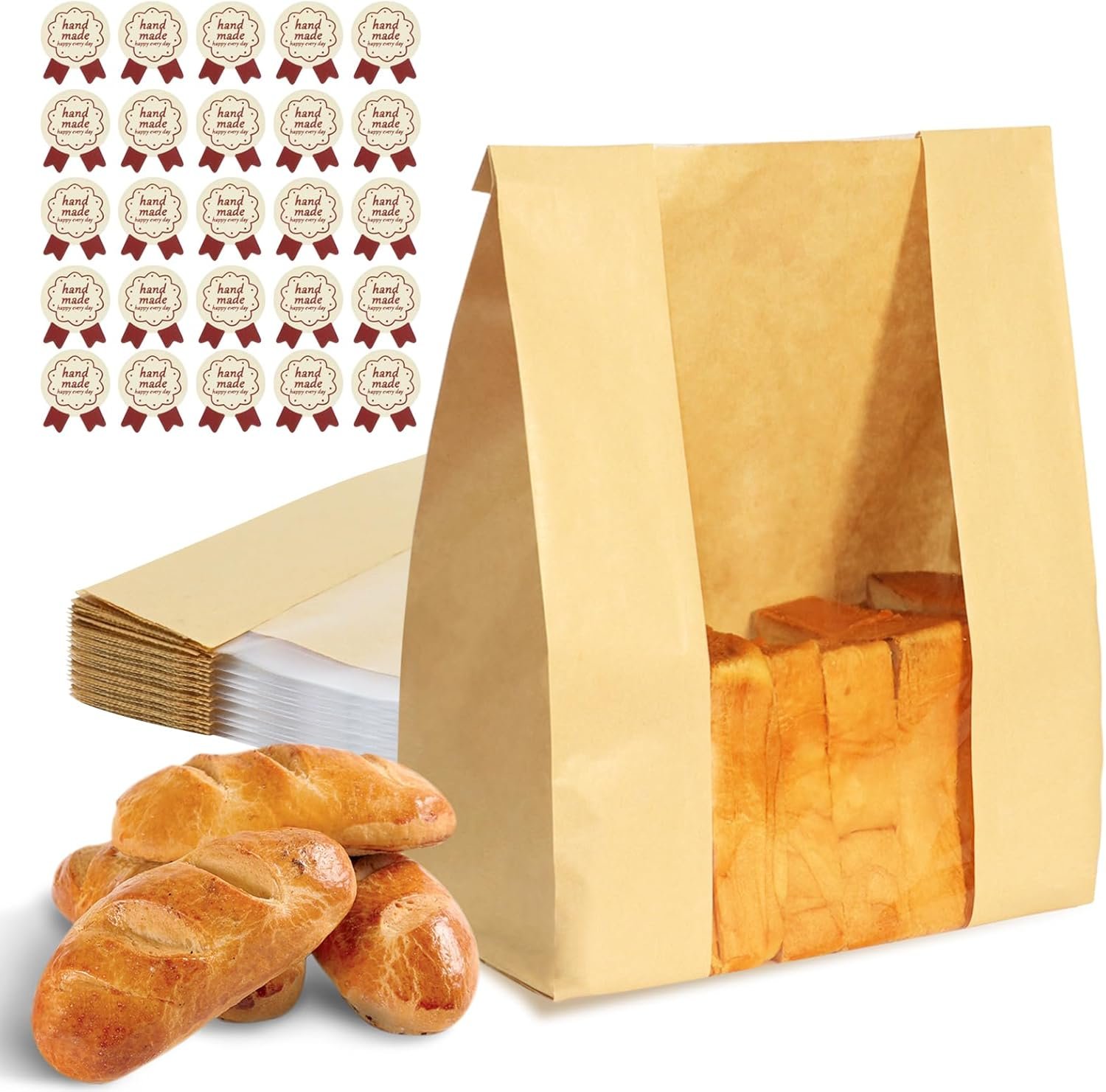 Wholesale Large Paper Bread Bags with Window 25 Pack for Homemade Sourdough Baked Goods Packaging Storage and Gifts 13.7x8.3x3.5in Includes 25 Label Seal Stickers Factory Wholesale Large Paper Bread Bags with Window 25 Pack for Homemade Sourdough Baked Goods Packaging Storage and Gifts 13.7x8.3x3.5in Includes 25 Label Seal Stickers Factory