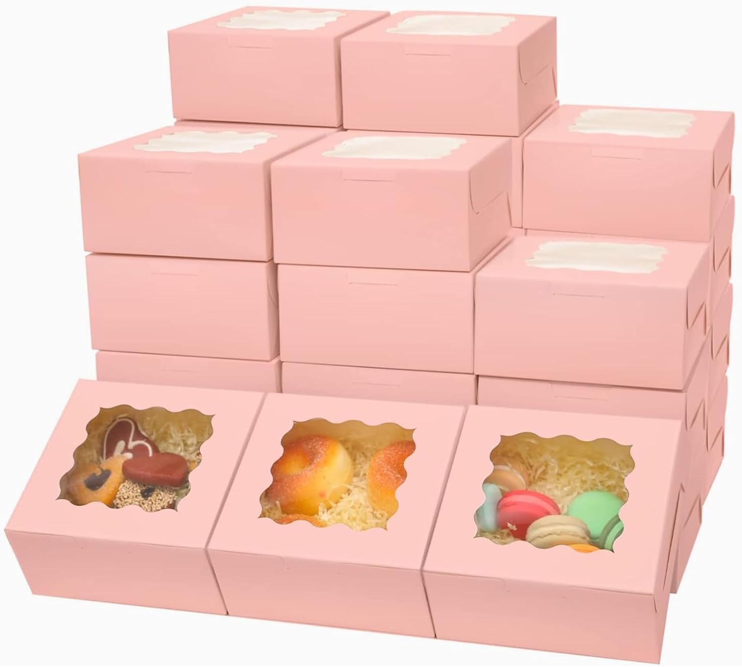 Wholesale Pink Bakery Boxes with Window 6x6x3 Inches Thick Sturdy for Macarons Pastries Cookies Bakeries 60 Packs Factory