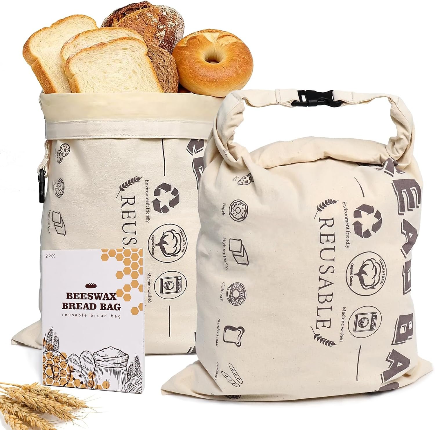 Wholesale Reusable Beeswax-Lined Cotton Bread Bags Sourdough Storage Bakery Essentials Freshness Keeper Homemade 2 Pack Factory