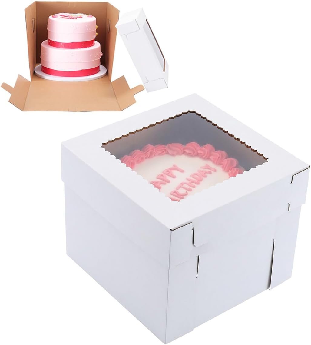 Wholesale Tall Cake Boxes for Tiered Cakes 12x12x10 Inch 10 Pack Thick Sturdy Bakery Boxes with Window White Disposable Containers Carriers for Birthdays Factory