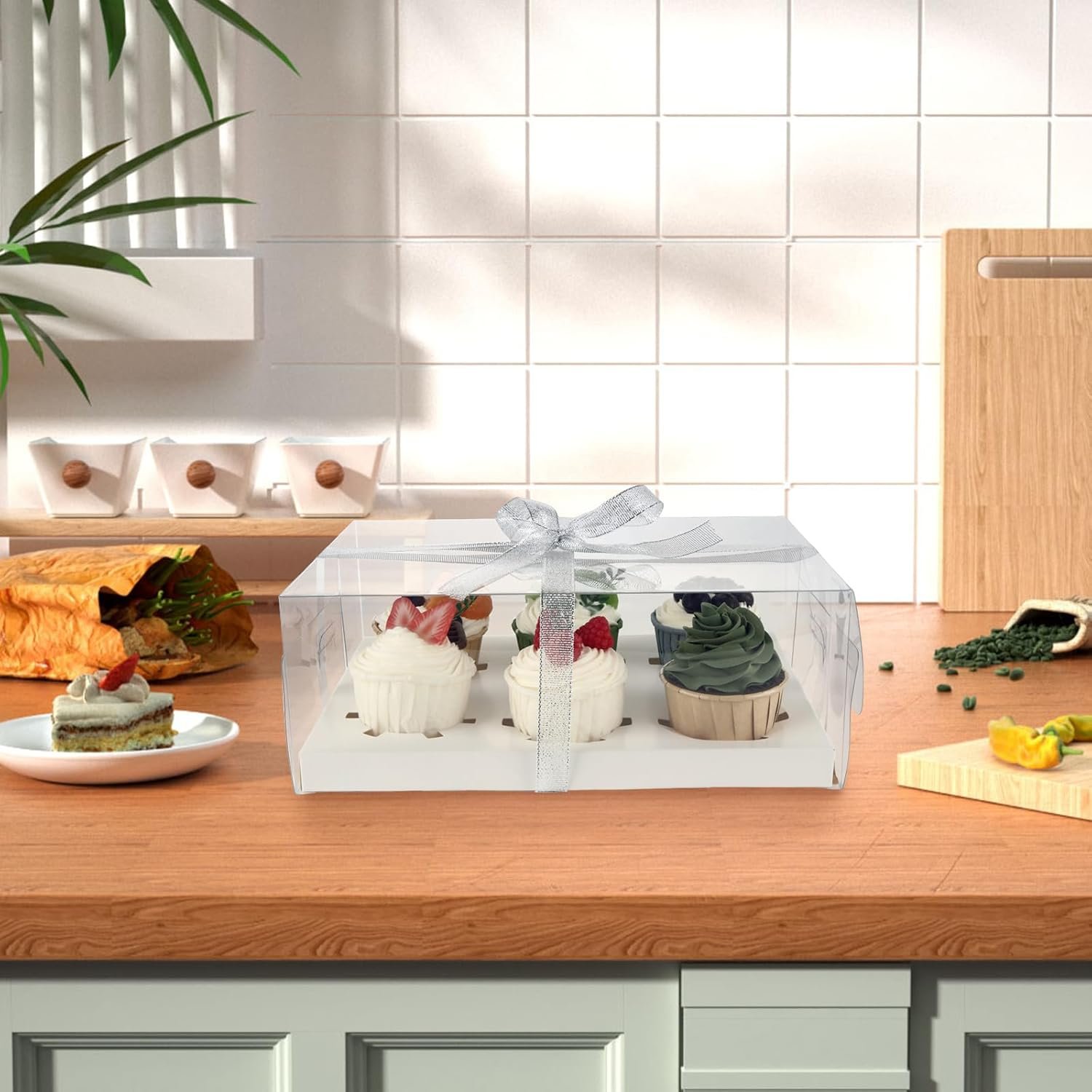 Wholesale 20-Pack Clear 6-Count Cupcake Containers with Gift Ribbon Plastic Holders for Parties Baking Weddings Transport Factory