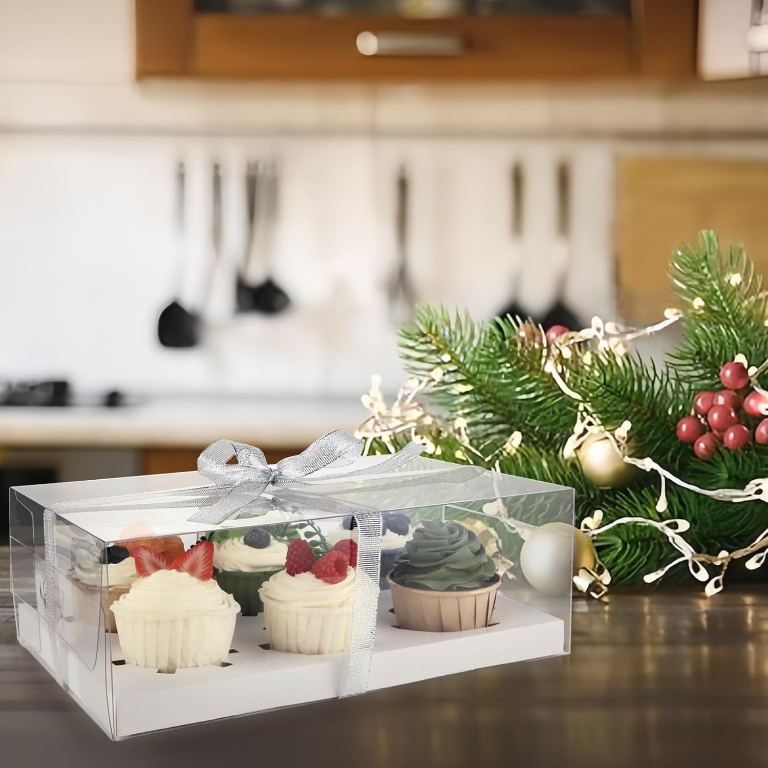 Wholesale 20-Pack Clear 6-Count Cupcake Containers with Gift Ribbon Plastic Holders for Parties Baking Weddings Transport Factory