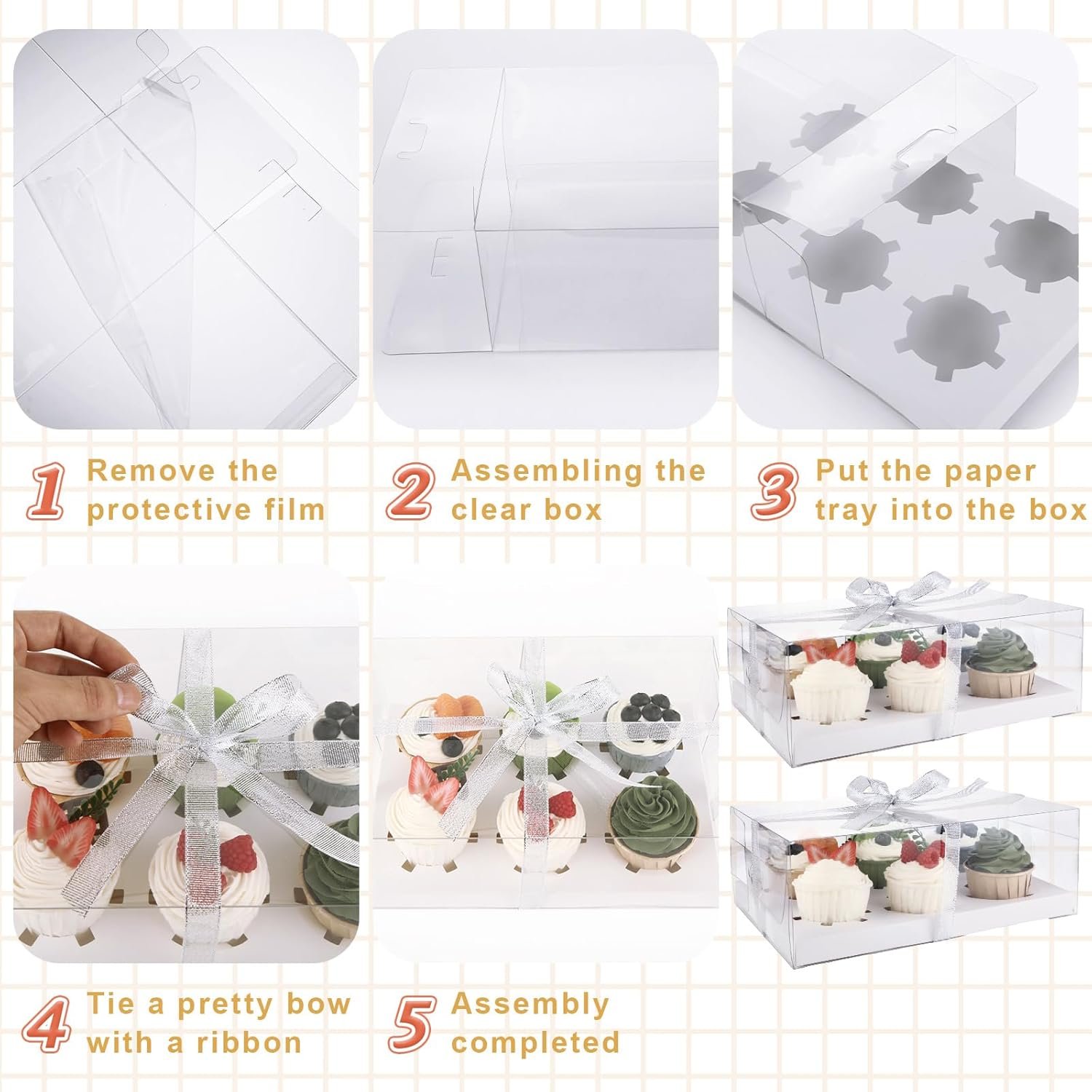 Wholesale 20-Pack Clear 6-Count Cupcake Containers with Gift Ribbon Plastic Holders for Parties Baking Weddings Transport Factory