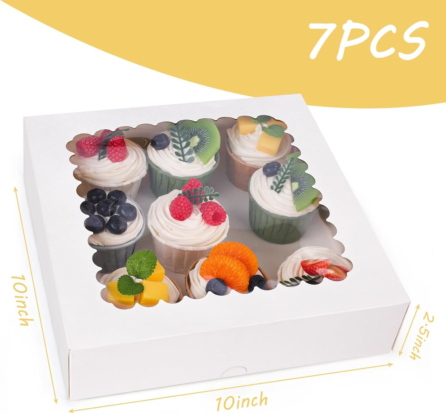 Wholesale 7-Pack 10x10x2.5 Inch Cupcake Boxes with Windows and Inserts for Muffins Strawberries Pastries Bakery Carrier Factory