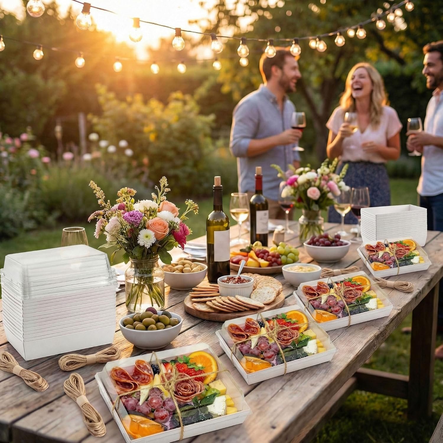 Wholesale 25-Pack 7x5-Inch Charcuterie Boxes with Clear Lids Disposable Paper Containers for Individual To-Go Boards Desserts Cookies Food Accessories White Factory