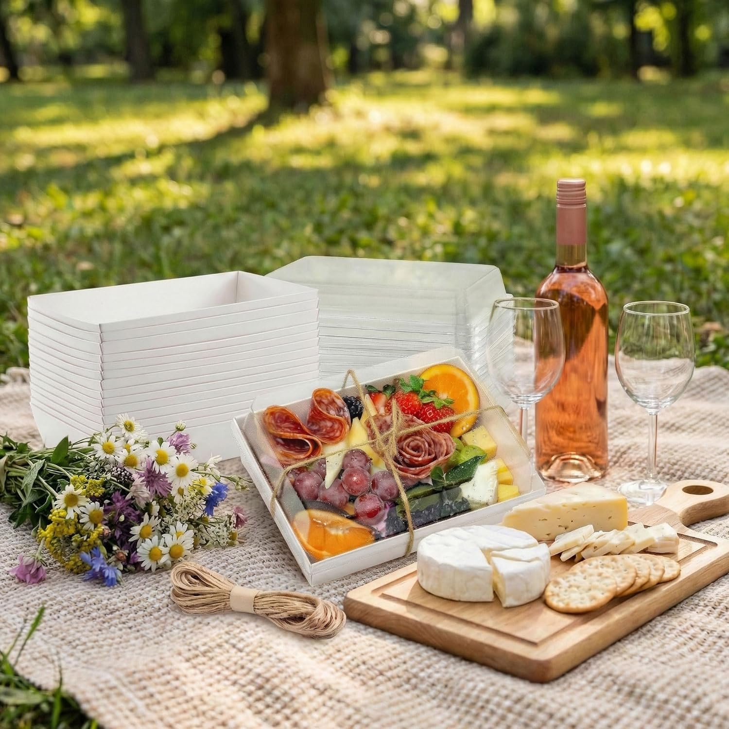 Wholesale 25-Pack 7x5-Inch Charcuterie Boxes with Clear Lids Disposable Paper Containers for Individual To-Go Boards Desserts Cookies Food Accessories White Factory