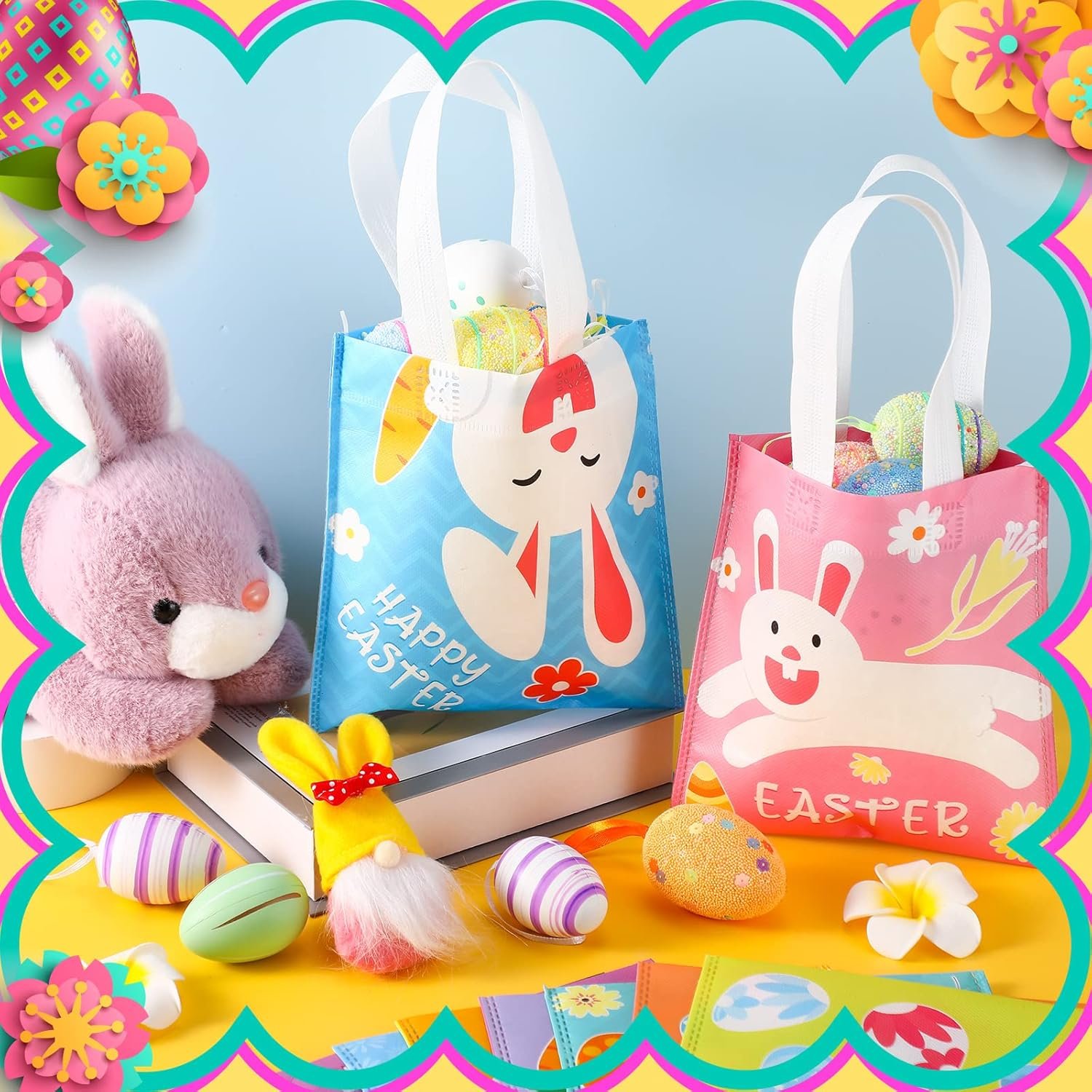 Wholesale 100 Pcs Easter Mini Gift Tote Bags with Handles for Small Baskets Bunny Non Woven Kraft Treat Goodie Eggs Party Favors Egg Hunt Factory