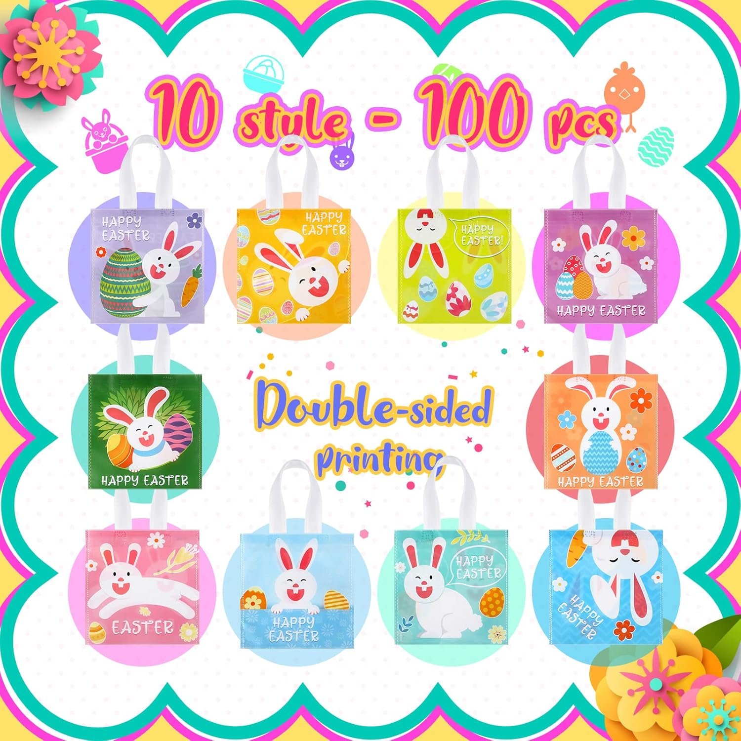 Wholesale 100 Pcs Easter Mini Gift Tote Bags with Handles for Small Baskets Bunny Non Woven Kraft Treat Goodie Eggs Party Favors Egg Hunt Factory