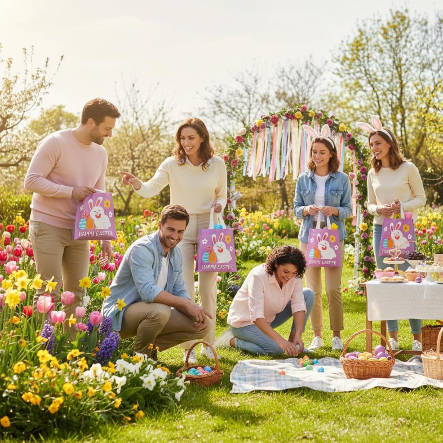 Wholesale 100 Pcs Easter Mini Gift Tote Bags with Handles for Small Baskets Bunny Non Woven Kraft Treat Goodie Eggs Party Favors Egg Hunt Factory