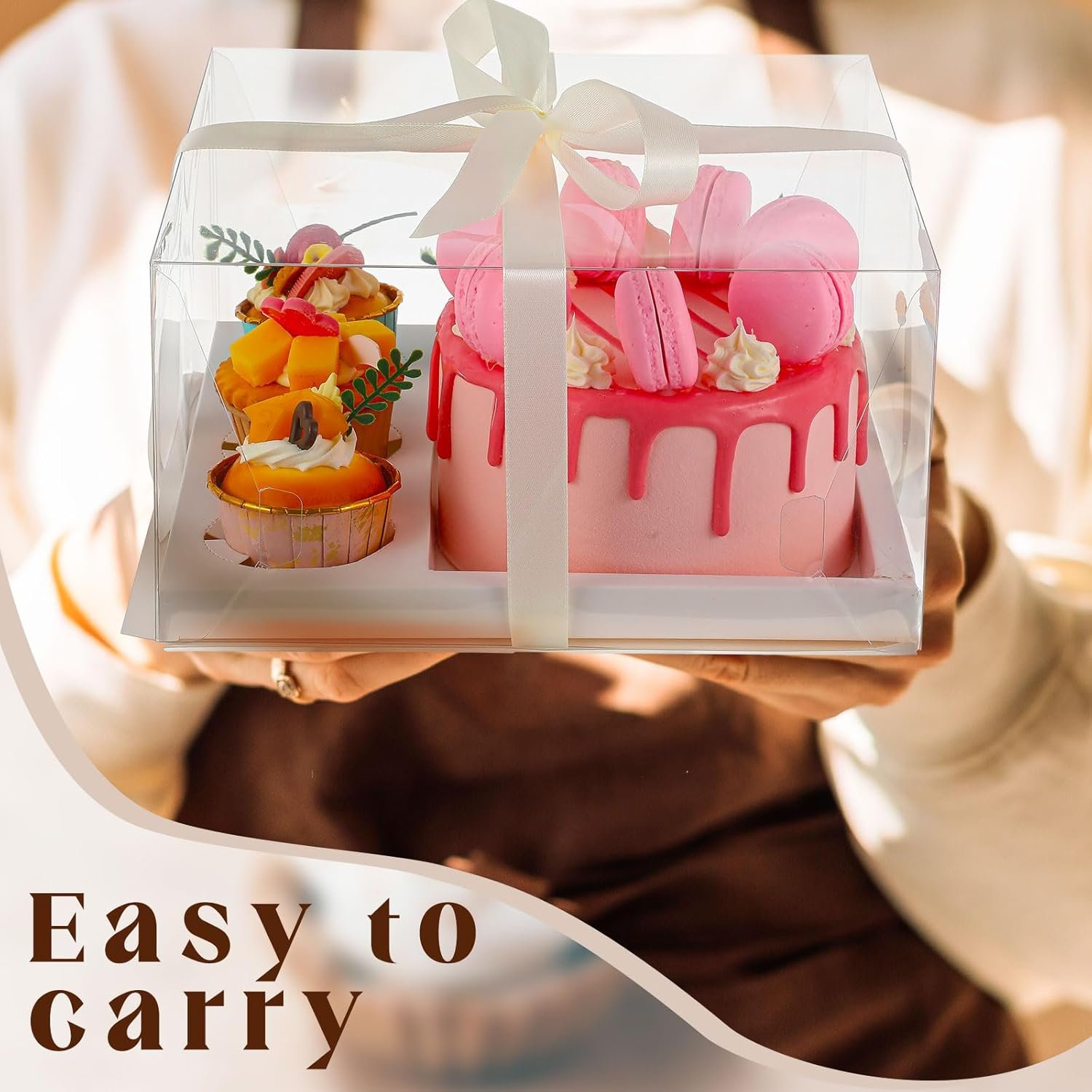 Wholesale 2-Pack Clear Bento Cake Boxes Combo Fits 1 Mini Cake 5 Cupcakes for Valentine Wedding Birthday Donut Muffin Bakery Treats White Factory