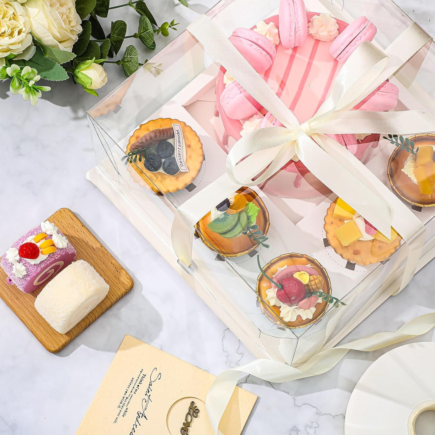 Wholesale 2-Pack Clear Bento Cake Boxes Combo Fits 1 Mini Cake 5 Cupcakes for Valentine Wedding Birthday Donut Muffin Bakery Treats White Factory