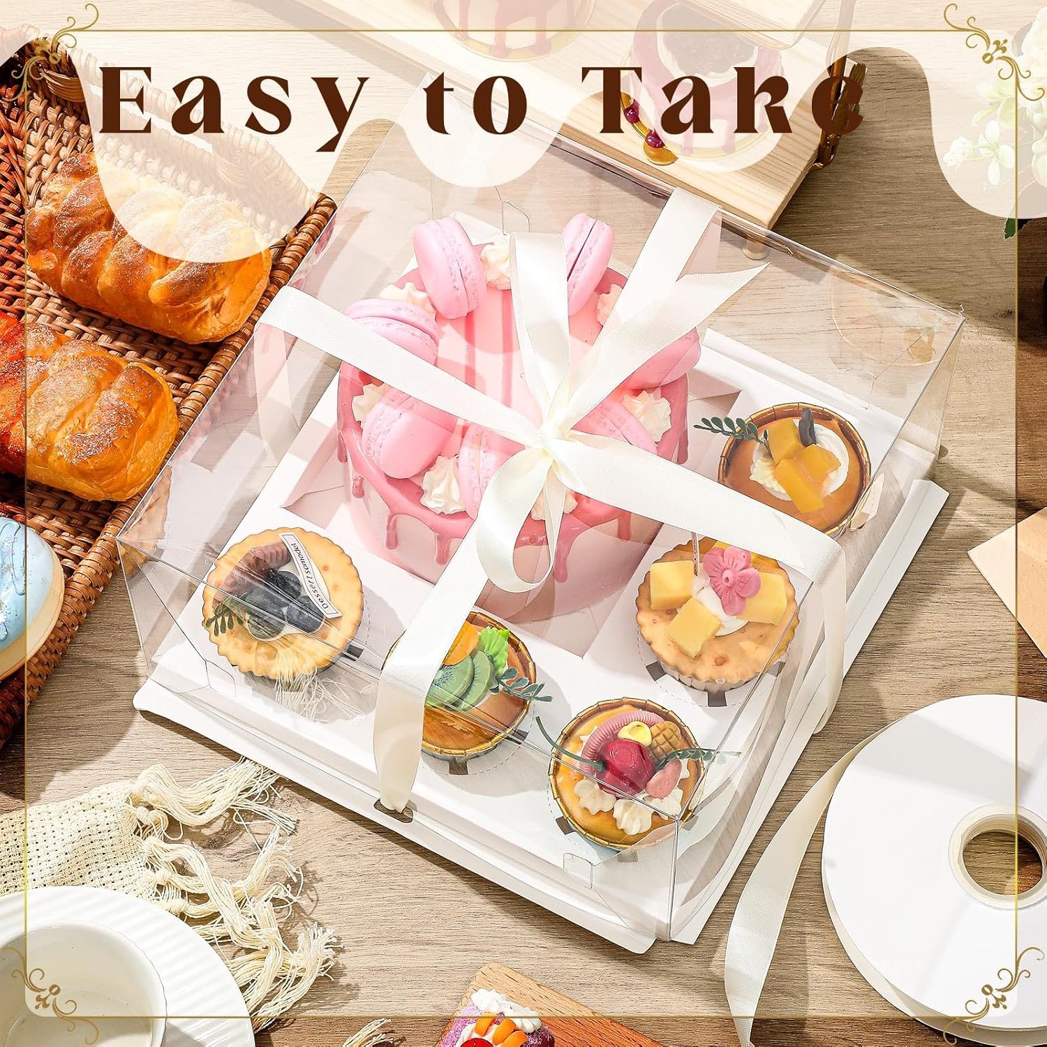 Wholesale 2-Pack Clear Bento Cake Boxes Combo Fits 1 Mini Cake 5 Cupcakes for Valentine Wedding Birthday Donut Muffin Bakery Treats White Factory