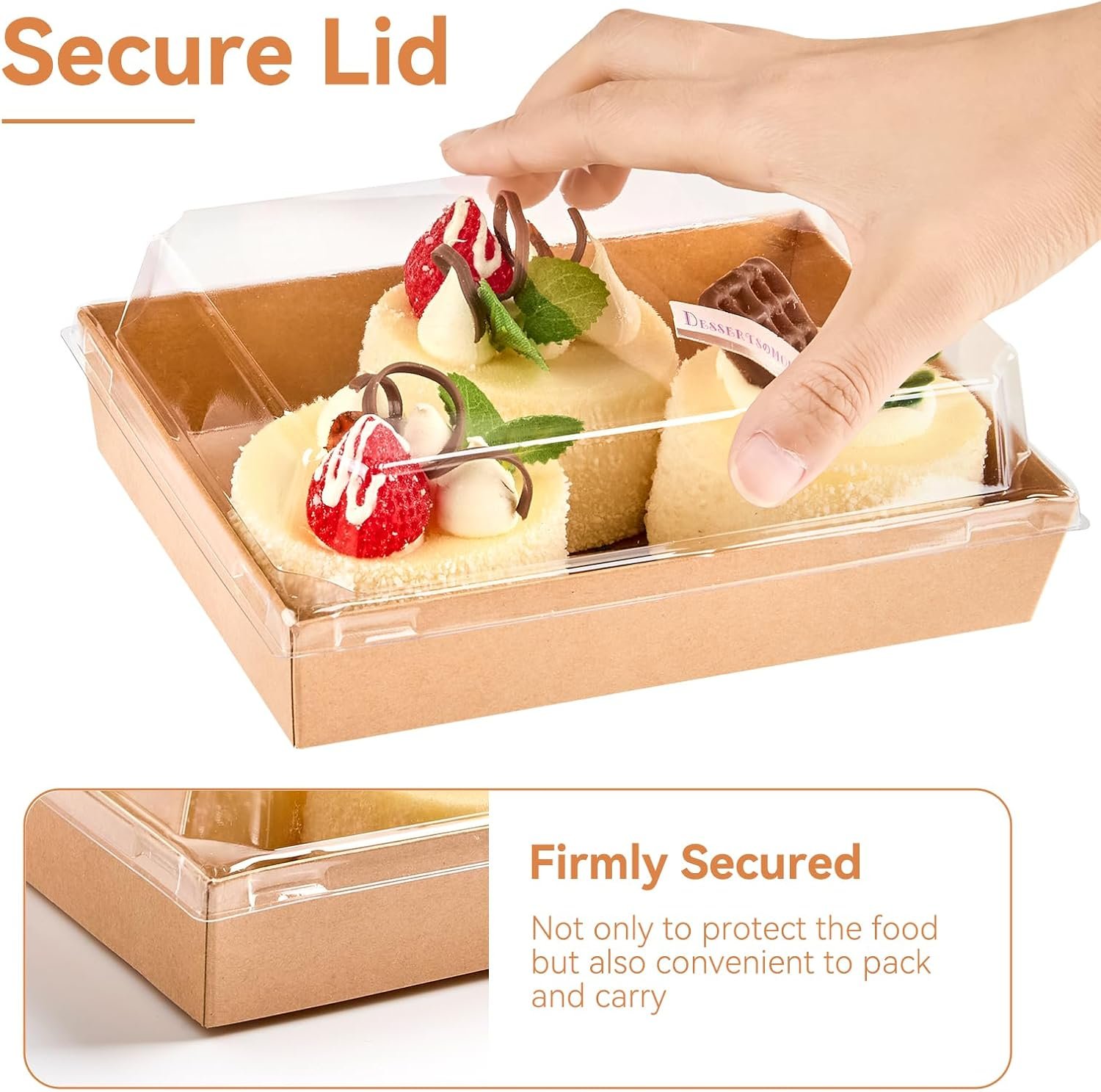 Wholesale 7 x 5 Inch Large Charcuterie Boxes with Clear Lids 25 Pack Disposable Bakery Dessert Containers for Pastries Chocolate Strawberries Sandwiches Cookies Brown Factory