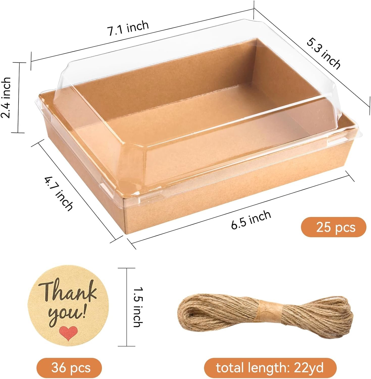 Wholesale 7 x 5 Inch Large Charcuterie Boxes with Clear Lids 25 Pack Disposable Bakery Dessert Containers for Pastries Chocolate Strawberries Sandwiches Cookies Brown Factory