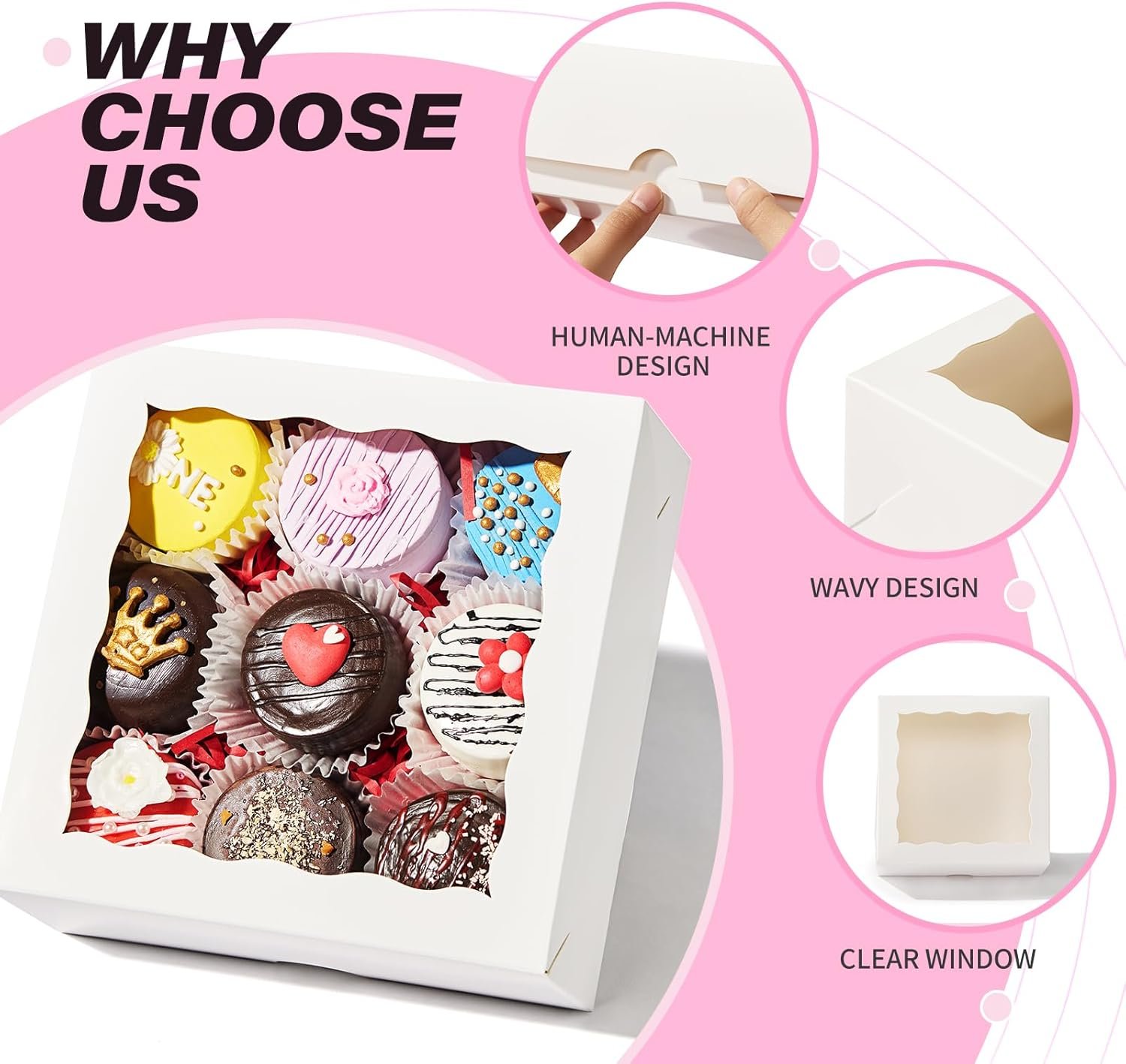 Wholesale 54PCS 6x6x2.5 Inch Bakery Boxes with Window for Strawberries Small Cakes Macarons Pies Truffle Chocolates and More Factory