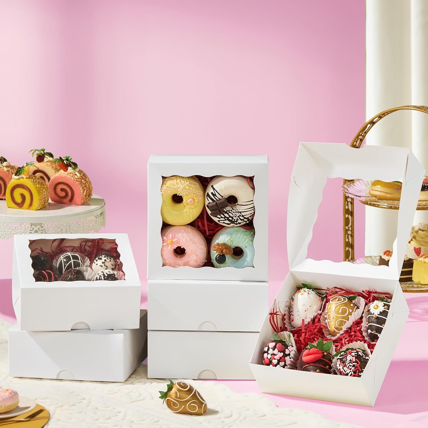 Wholesale 54PCS 6x6x2.5 Inch Bakery Boxes with Window for Strawberries Small Cakes Macarons Pies Truffle Chocolates and More Factory