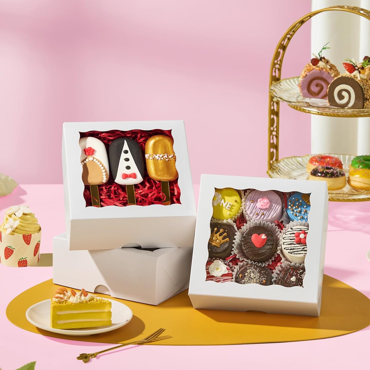 Wholesale 54PCS 6x6x2.5 Inch Bakery Boxes with Window for Strawberries Small Cakes Macarons Pies Truffle Chocolates and More Factory