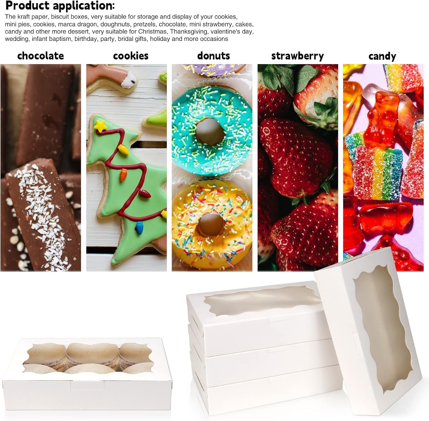 Wholesale 30 Pack White Kraft Cookie Boxes with Clear Window Premium Small Paper Containers for Dessert Pastry Candy Packaging Weddings Parties Christmas Birthdays Baby Showers 7 x 4 3/8 x 1 1/2 Inches Factory