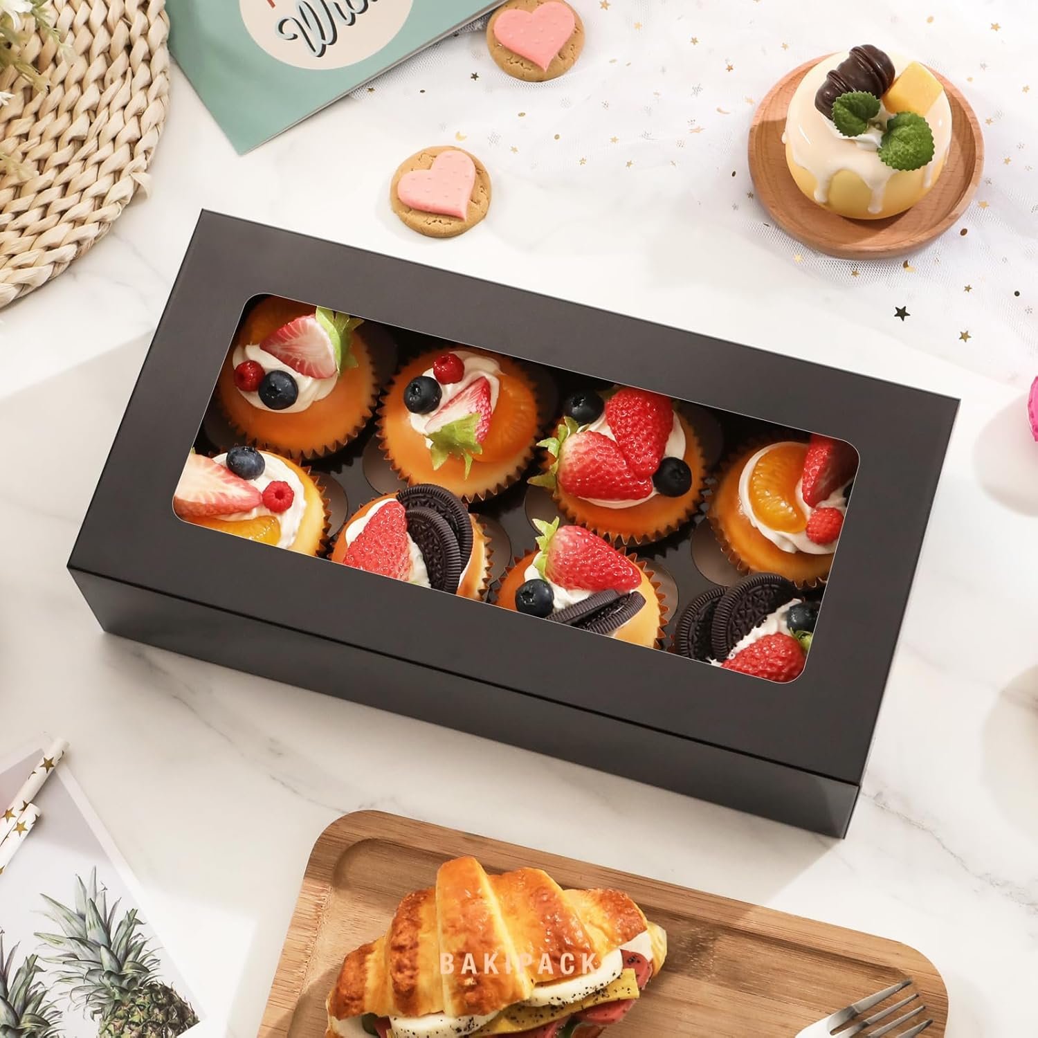 Wholesale 15-Pack Black 8-Count Cupcake Boxes with Window Inserts for Cupcakes Muffins Cookies Mother's Day Containers Factory Wholesale 15-Pack Black 8-Count Cupcake Boxes with Window Inserts for Cupcakes Muffins Cookies Mother's Day Containers Factory