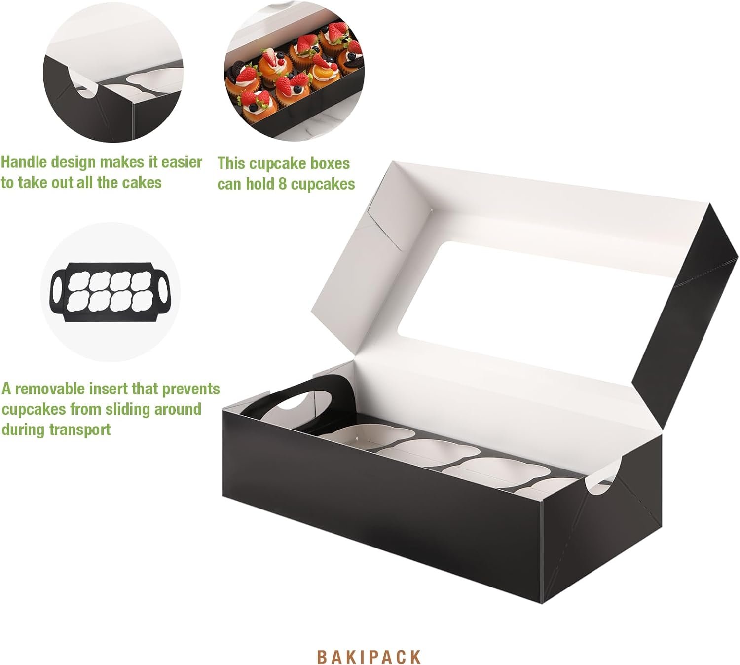 Wholesale 15-Pack Black 8-Count Cupcake Boxes with Window Inserts for Cupcakes Muffins Cookies Mother's Day Containers Factory Wholesale 15-Pack Black 8-Count Cupcake Boxes with Window Inserts for Cupcakes Muffins Cookies Mother's Day Containers Factory