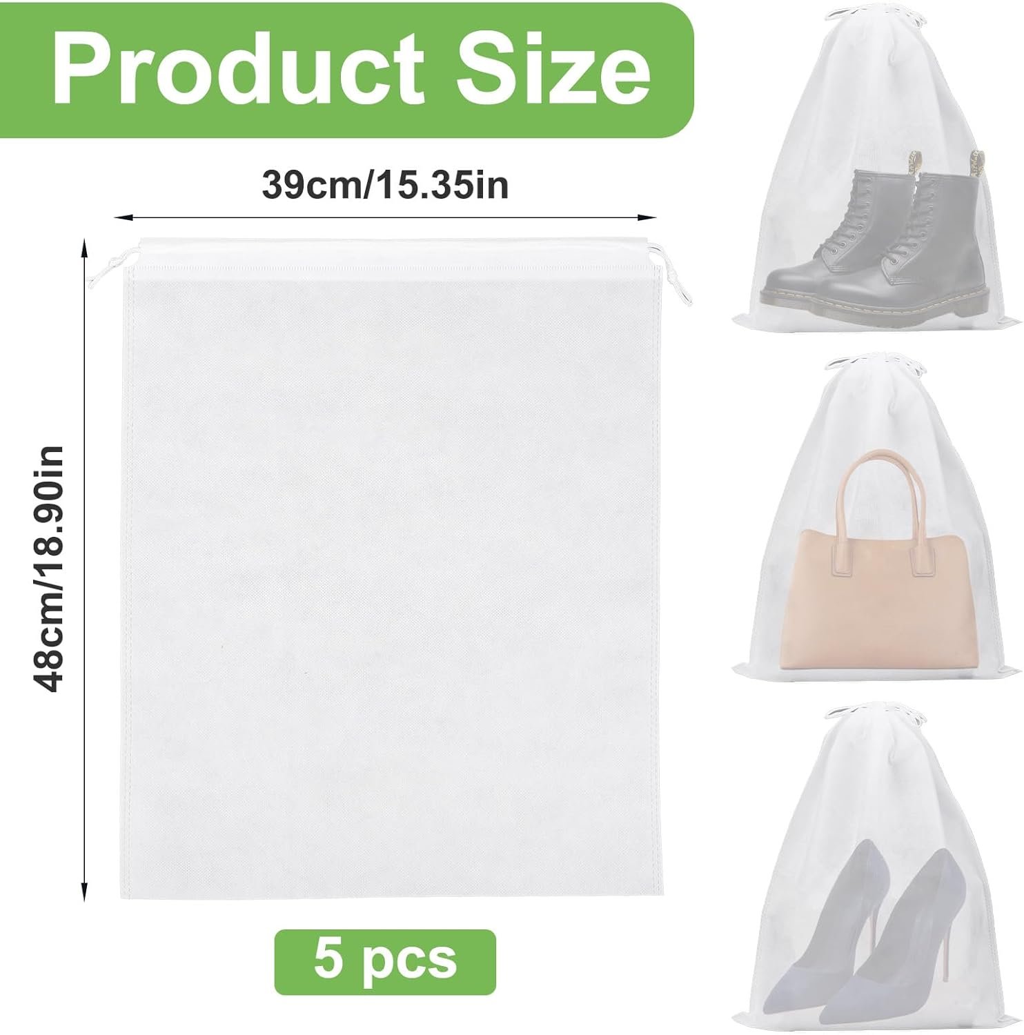 Wholesale 5 Pcs Breathable Non-Woven Drawstring Dust Bags for Handbags Purses Shoes Travel Luggage Organizer Storage White 19x15 In Factory