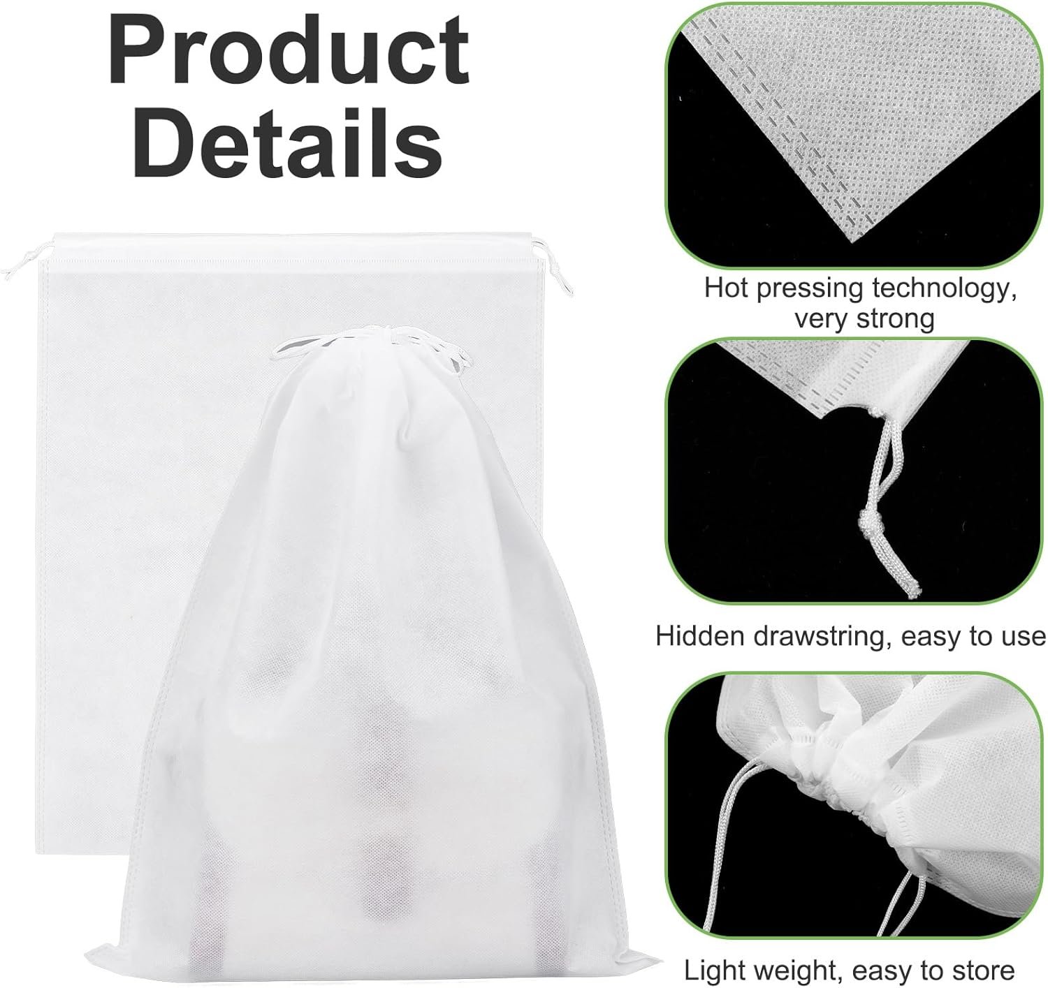 Wholesale 5 Pcs Breathable Non-Woven Drawstring Dust Bags for Handbags Purses Shoes Travel Luggage Organizer Storage White 19x15 In Factory