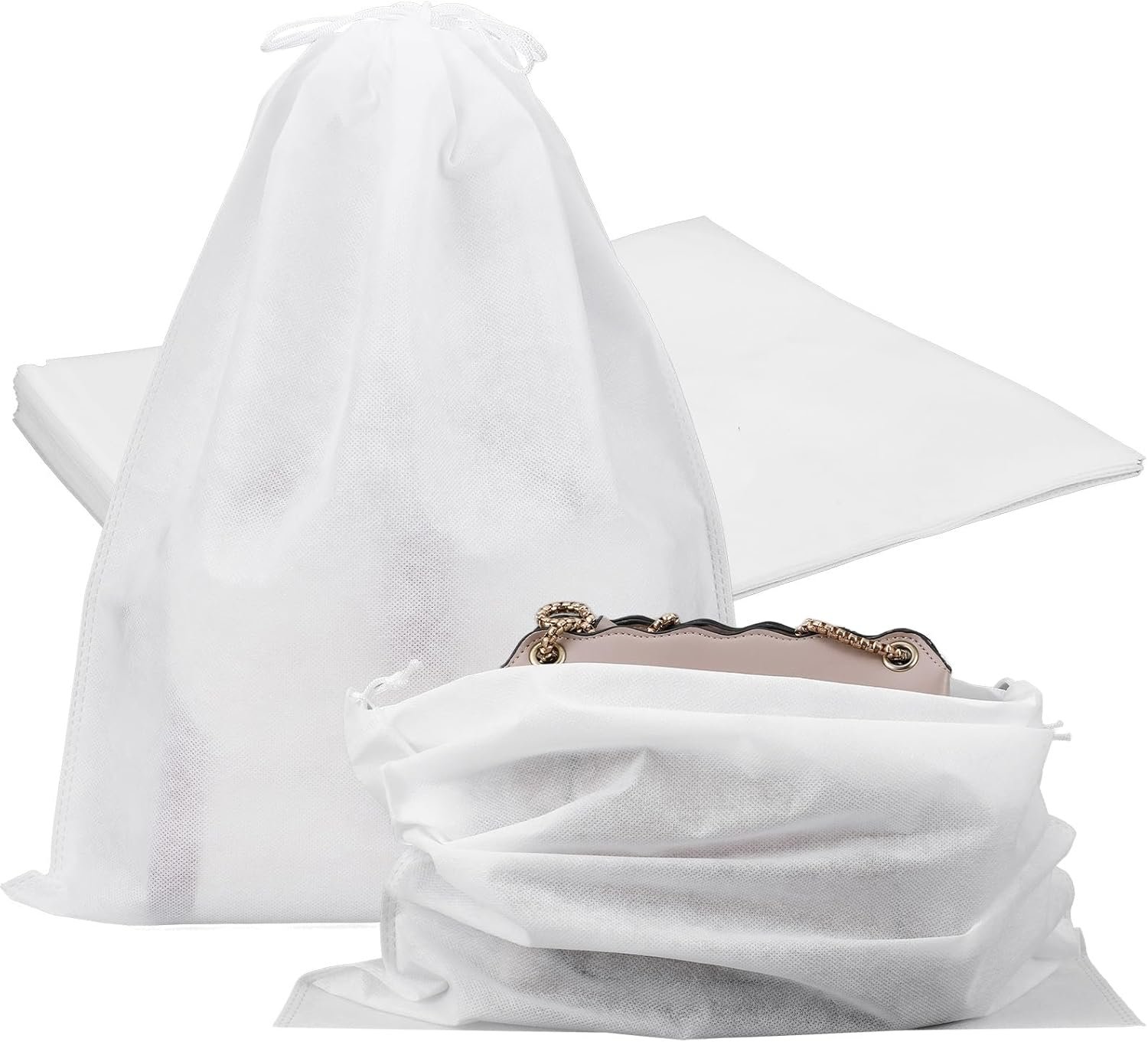 5 Pcs Dust Bags for Handbags, Drawstring Purse Dust Bags, Bag Organizer for Handbag Storage, Breathable Non-Woven Fabric Dust Cover for Purses Cloth Shoestravel Luggage (White 19 * 15 In)