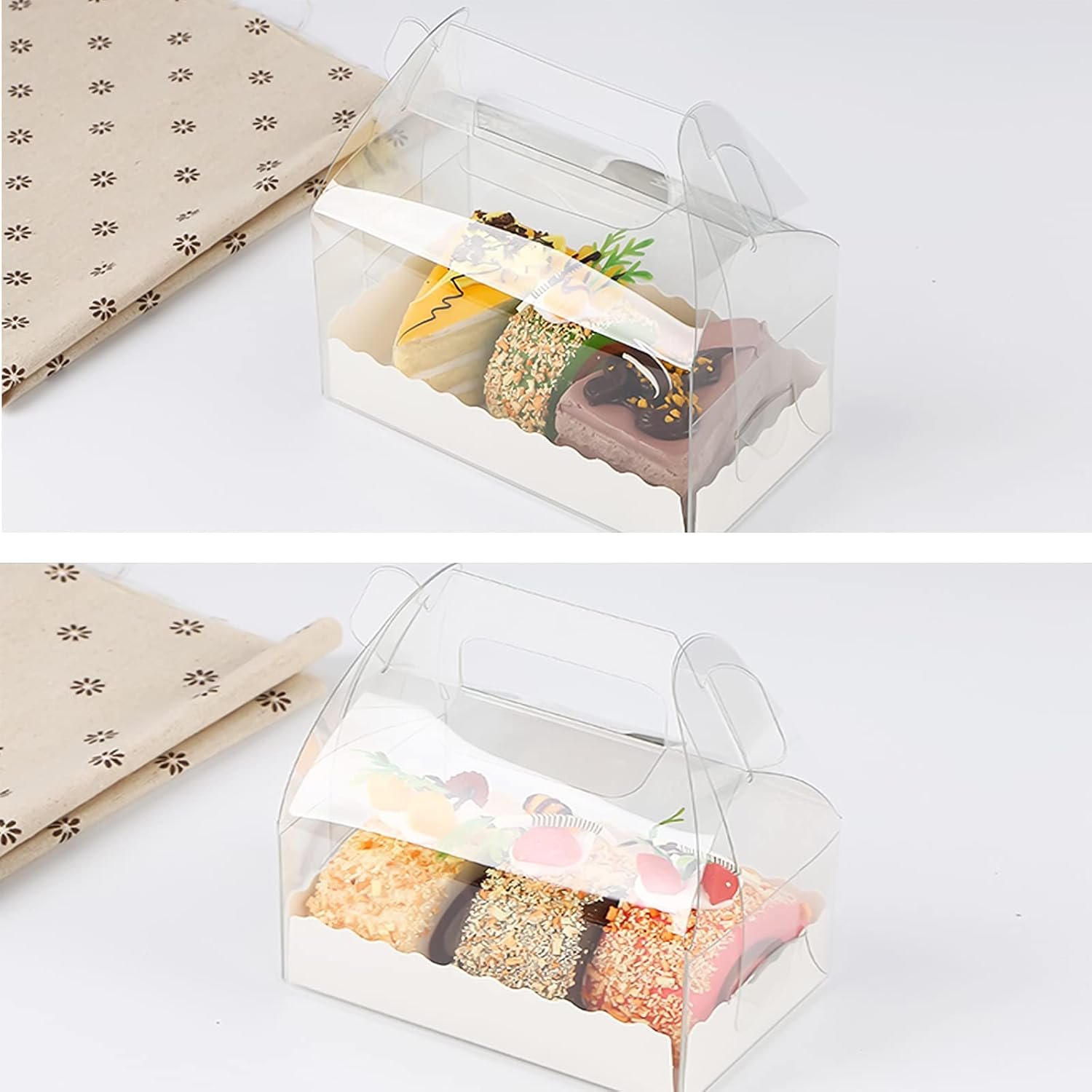 Wholesale 15 Pack Clear Gable Bakery Gift Boxes with Cardboard for Candy Treats Party Pastry Desserts Cookies Birthdays Holidays Christmas Valentines Baby Showers 6.3