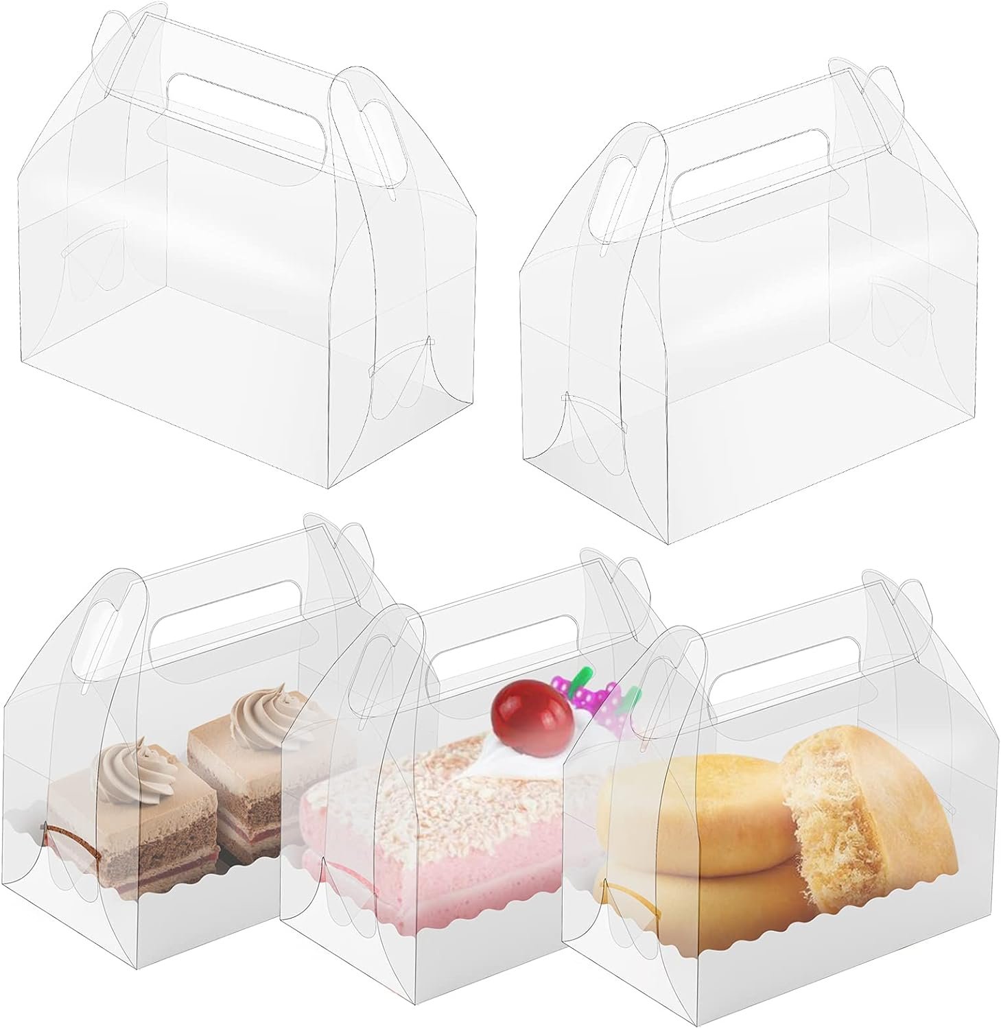 Oomcu 15 Pack Clear Gable Bakery Gift Boxes with Cardboard,Candy Treat Gift Box for Party Pastry Treat Dessert Cookies Birthday Holiday Christmas Valentine Birthday Baby Shower(6.3" x 3.5" x 3.2")