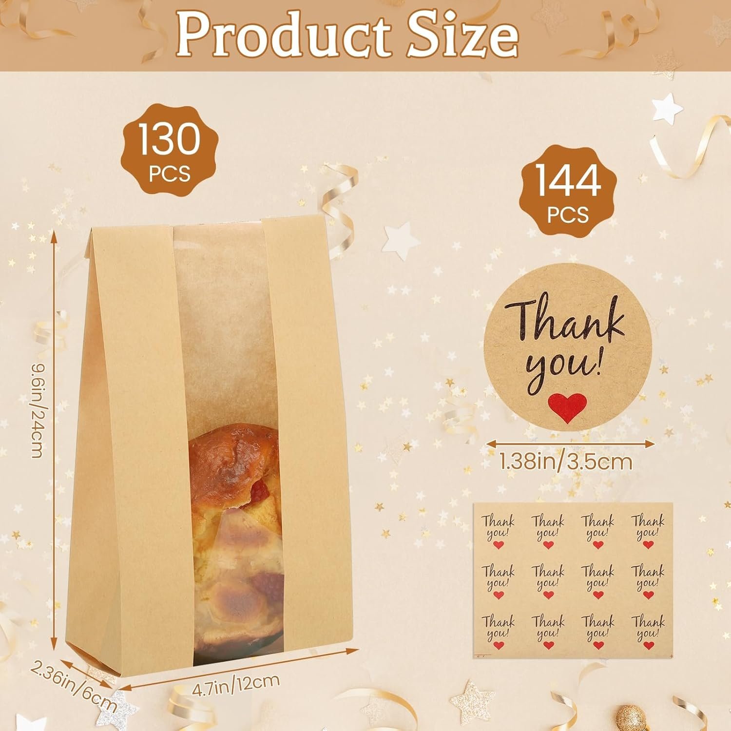 Wholesale 130 Pcs Paper Bread Bags with Window 9.6x4.7x2.36in Medium Size for Cookies Donuts Bakery Items 144 Stickers Included for Easter Baking Storage Factory