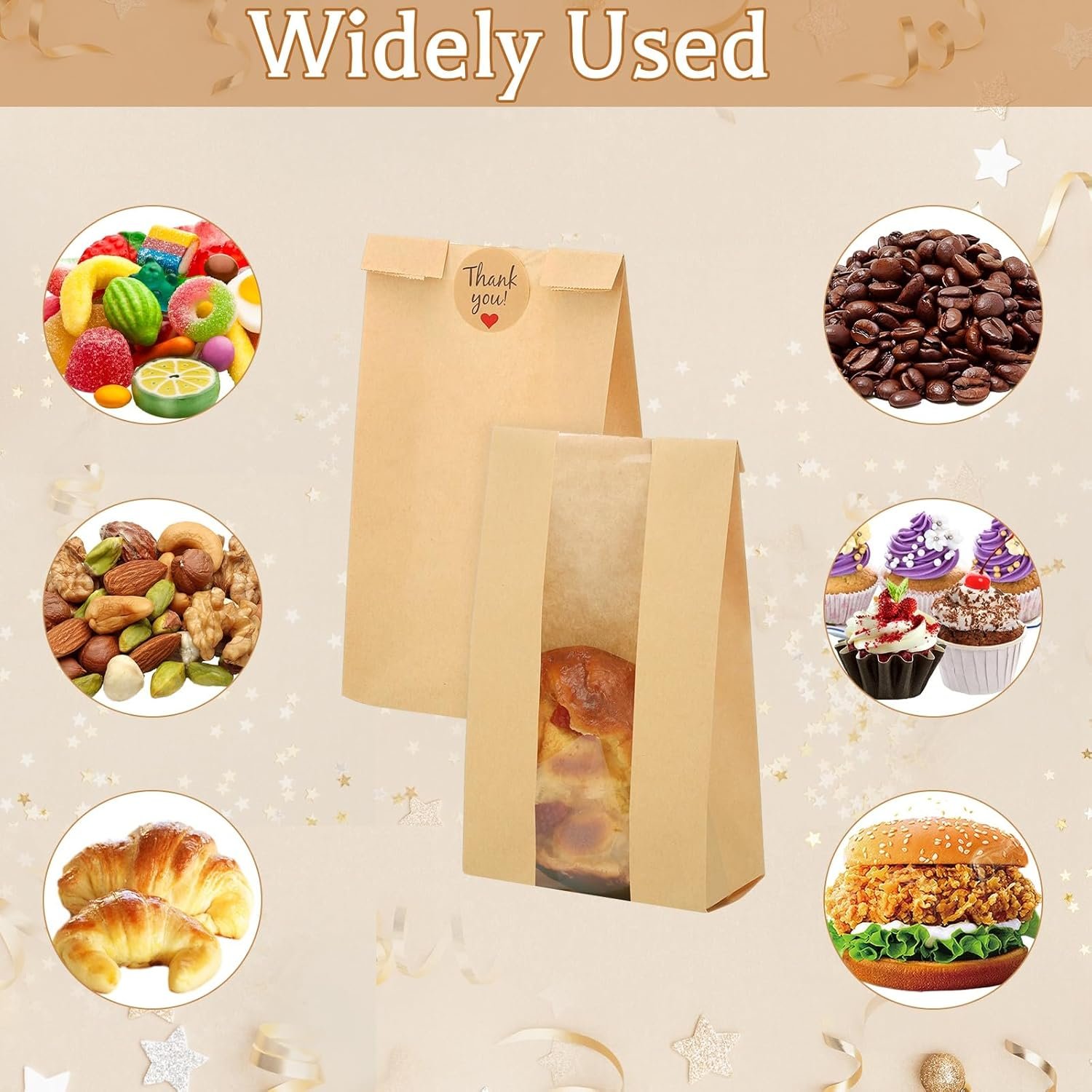 Wholesale 130 Pcs Paper Bread Bags with Window 9.6x4.7x2.36in Medium Size for Cookies Donuts Bakery Items 144 Stickers Included for Easter Baking Storage Factory