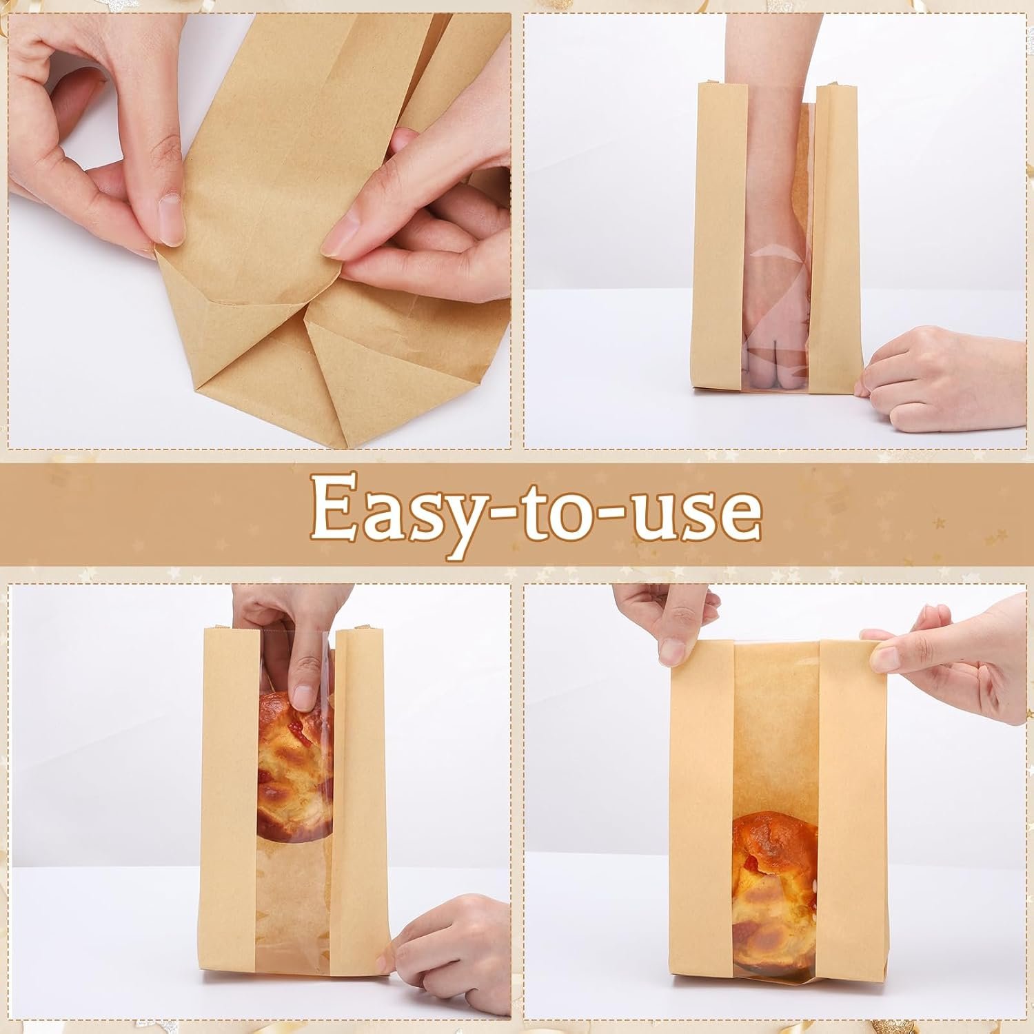 Wholesale 130 Pcs Paper Bread Bags with Window 9.6x4.7x2.36in Medium Size for Cookies Donuts Bakery Items 144 Stickers Included for Easter Baking Storage Factory